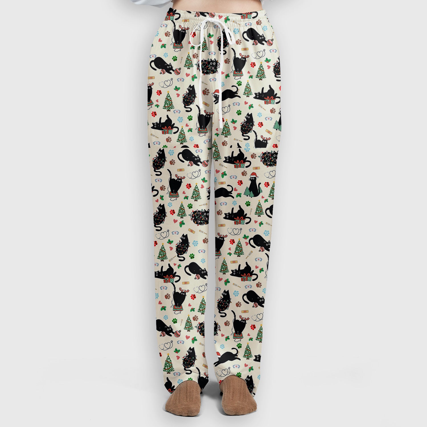 Black Cat Christmas Nurse Scrub Set, Festive Kitty Medical Uniform for Women