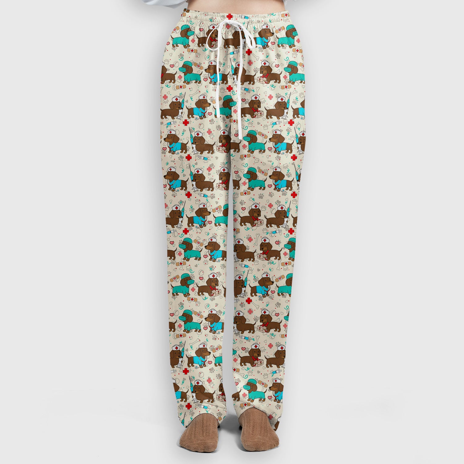 Cute Wiener Dog Dachshund Nurse Scrub Set, Funny Dachshund Dog Scrubs Shirt, Breathable Fabrics Nursing Uniform