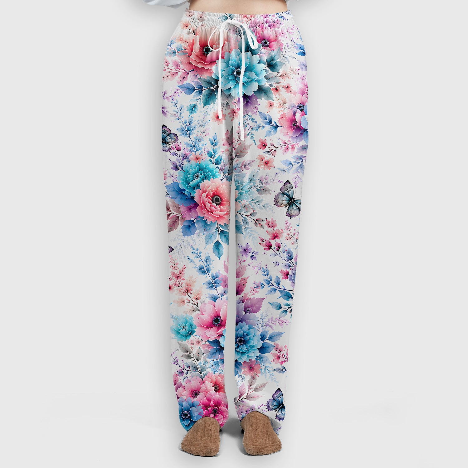 Inspirational Faith Floral Butterfly Pattern Scrub Set, Scrub Pants and V Neck Top