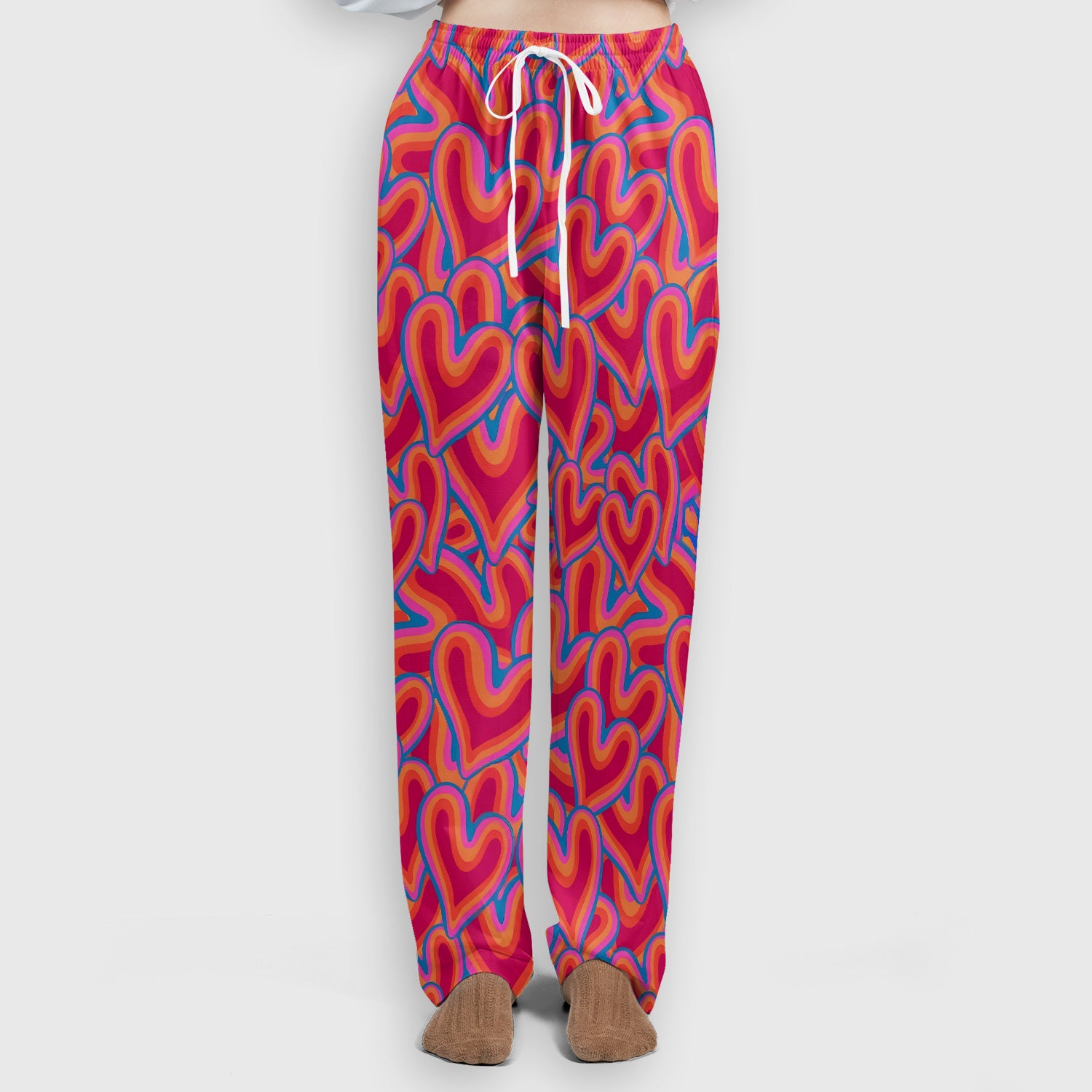 Cute Valentine Nurse Heart Pattern Scrub Set, Scrub Pants and V Neck Top