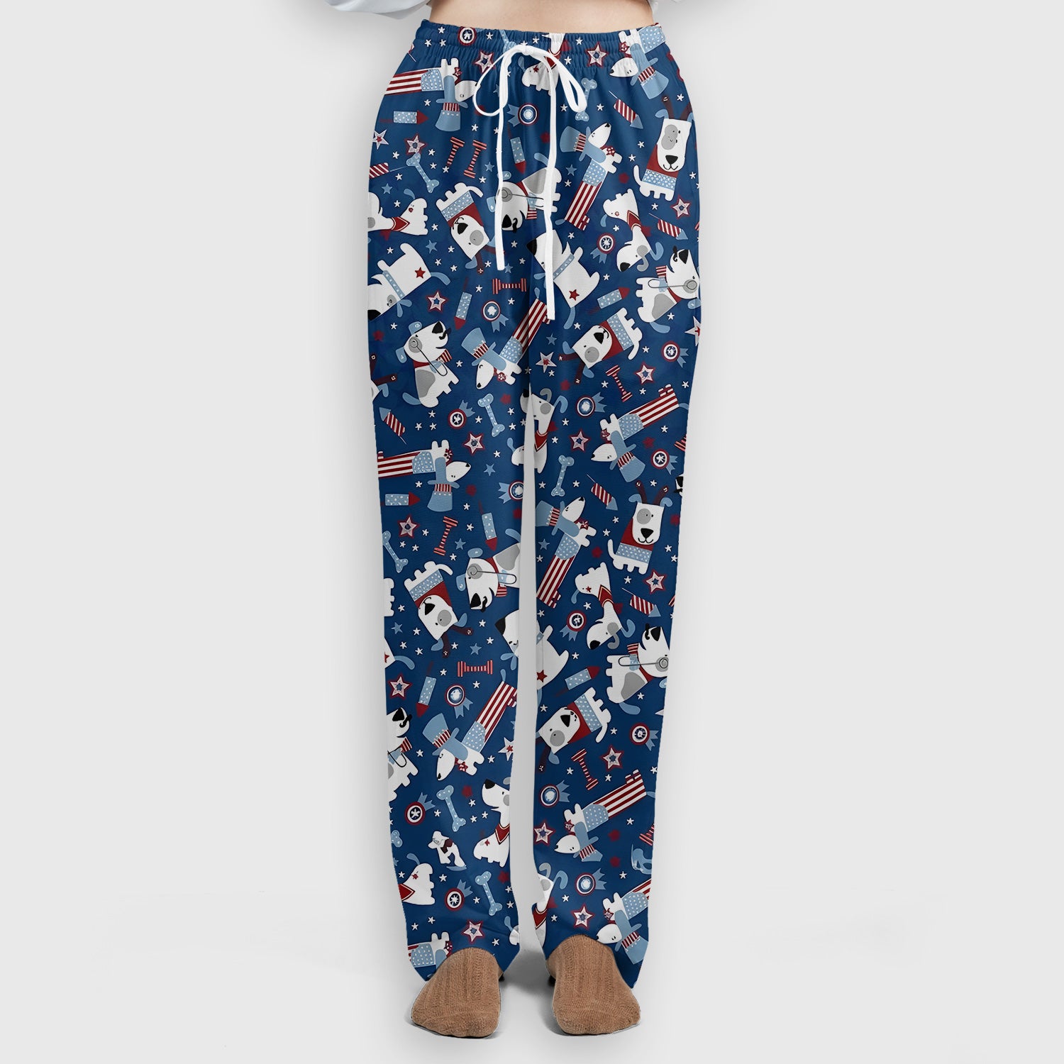 Patriotic Nurse Dog Stars Pattern Scrub Set, Scrub Pants and V Neck Top