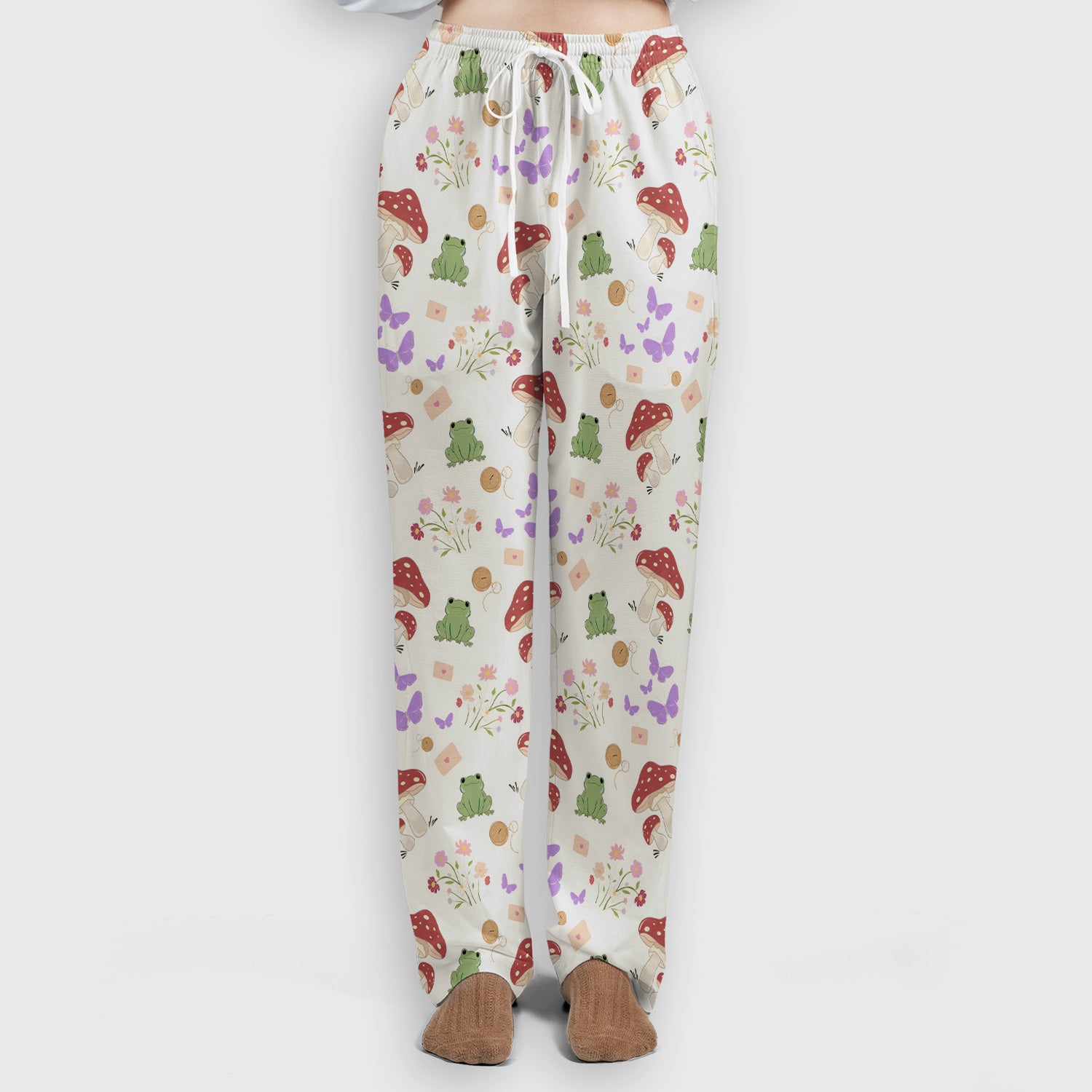 Adorable Nurse Frog and Mushroom Garden Print Scrub Set, Scrub Pants and V Neck Top