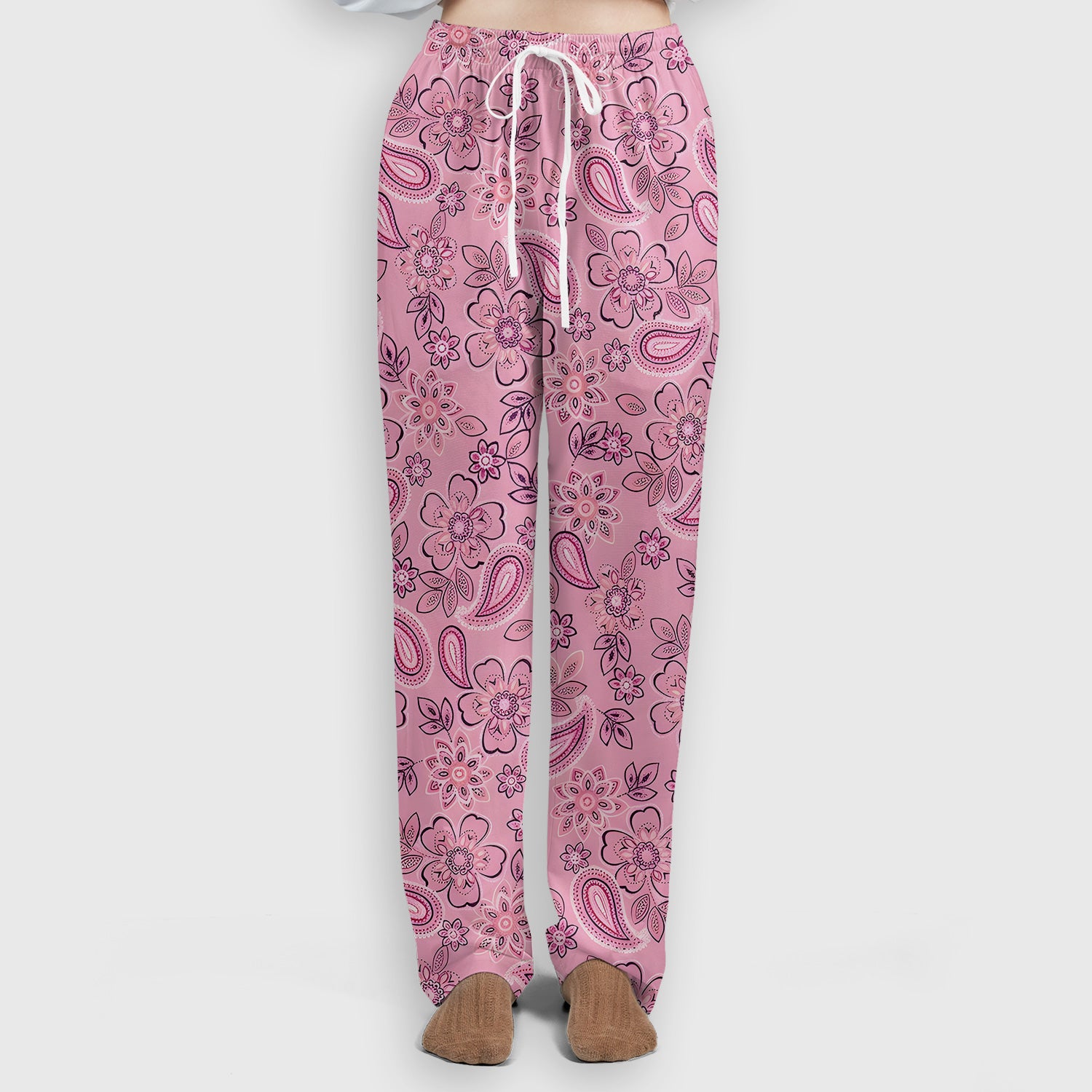 Pink Paisley Floral Nurse Pattern Scrub Set, Scrub Pants and V Neck Top