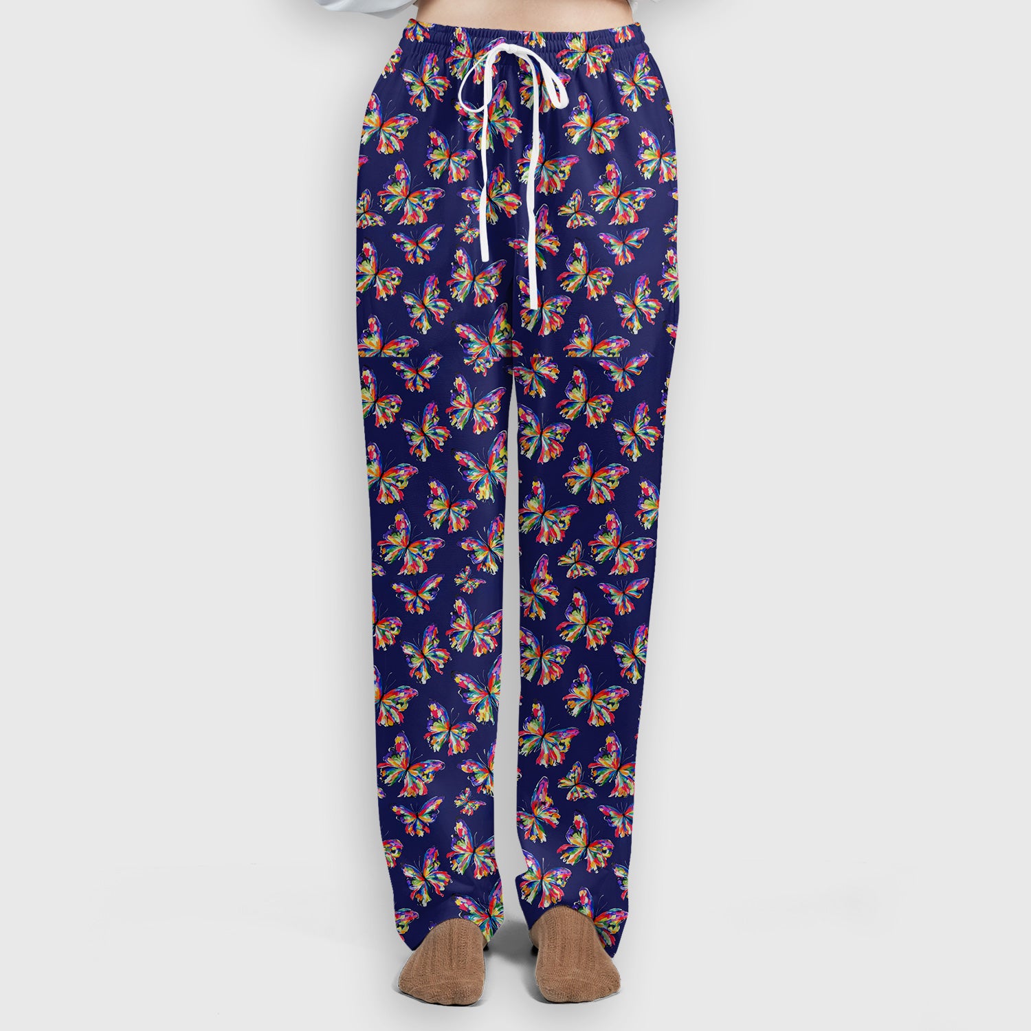 Vibrant Rainbow Butterfly Pattern Scrub Set, Scrub Pants and V Neck Top