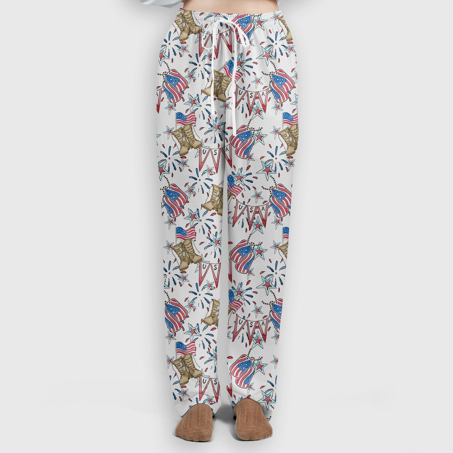 USA Boots Banner Pattern Scrub Set, Scrub Pants and V Neck Top