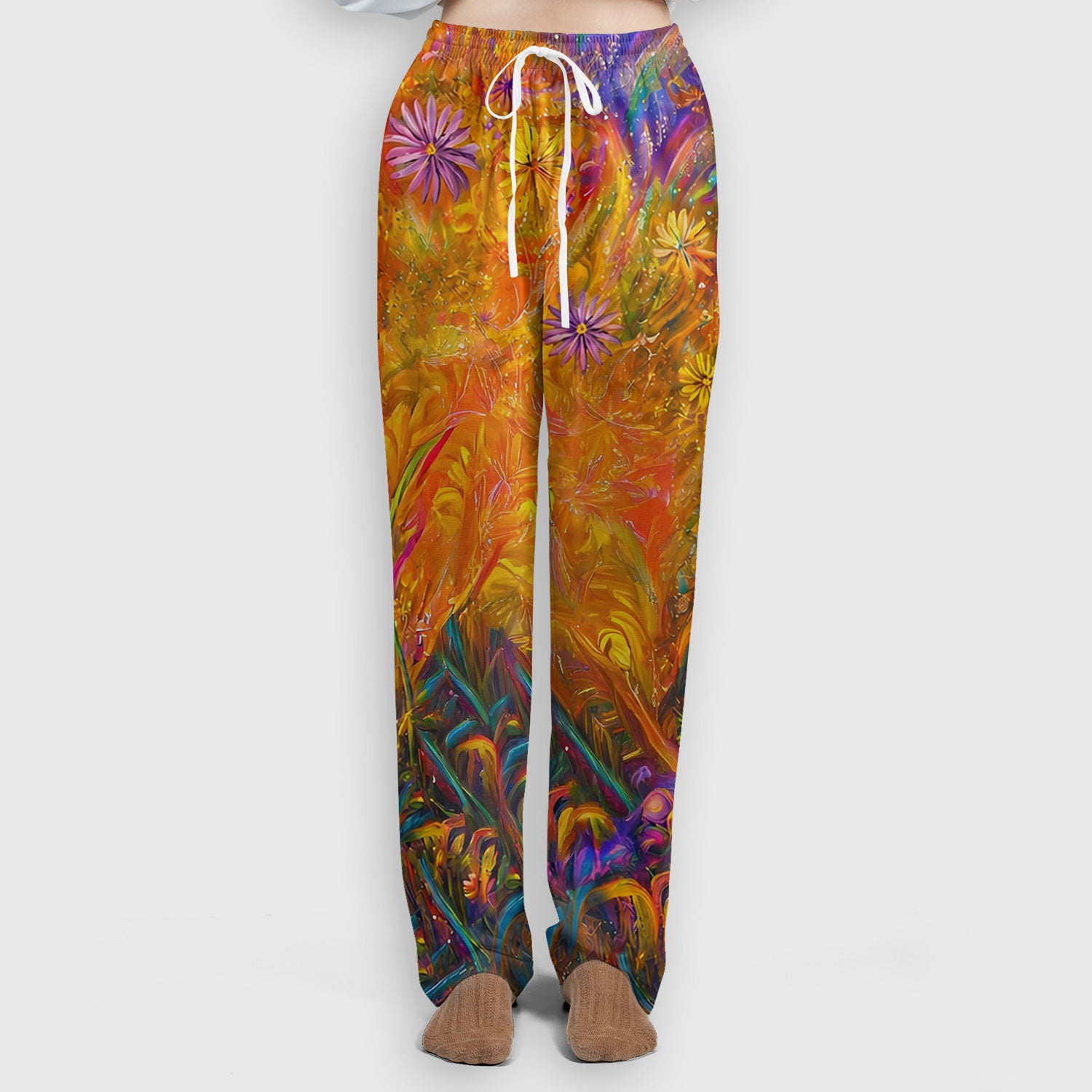 Cute Whimsical Mouse Dandelion Pattern Scrub Set, Scrub Pants and V Neck Top