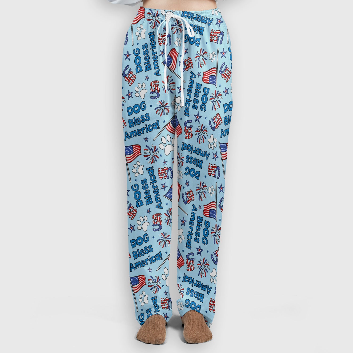 Funny Patriotic Dog Bless America Flag Pattern Scrub Set, Scrub Pants and V Neck Top