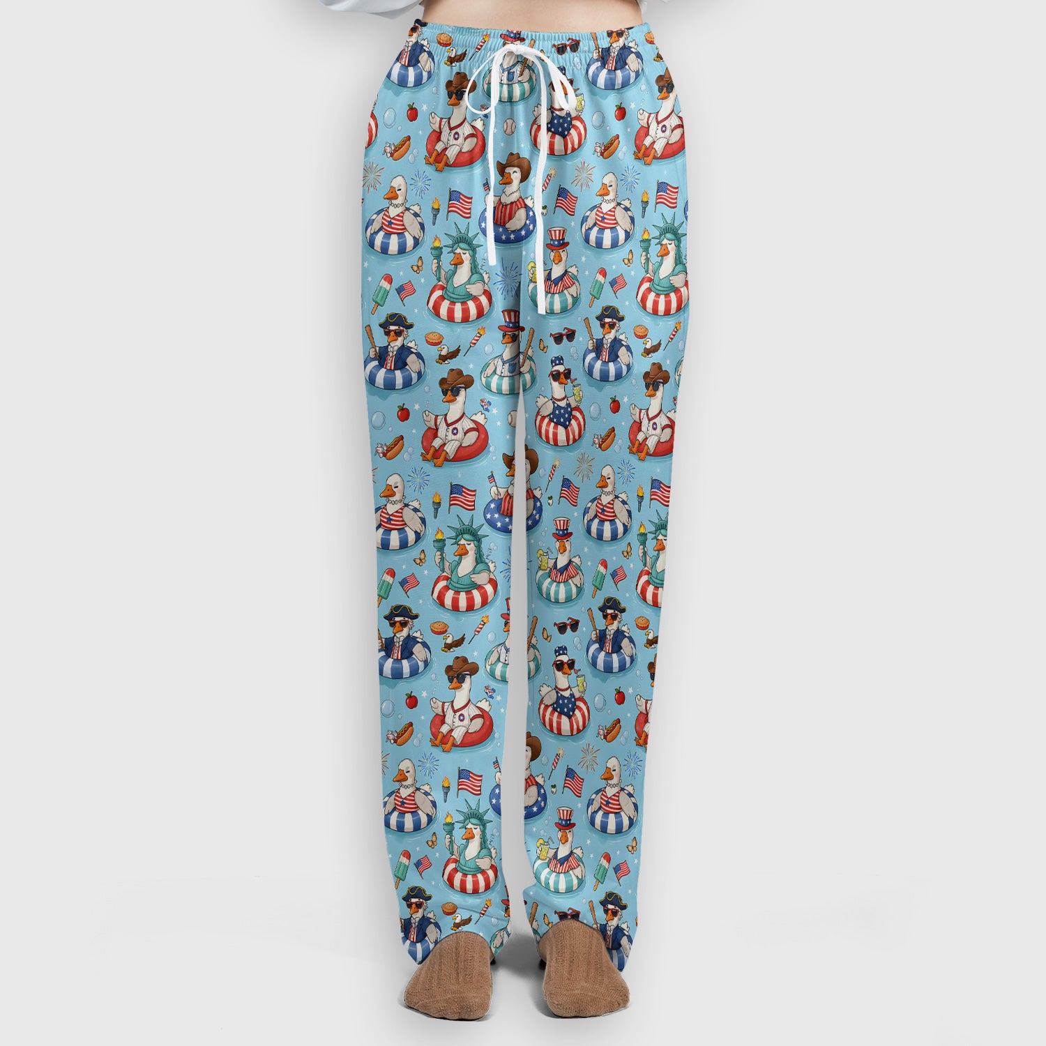 Funny Patriotic Duck Pool Party Pattern Scrub Set, Scrub Pants and V Neck Top