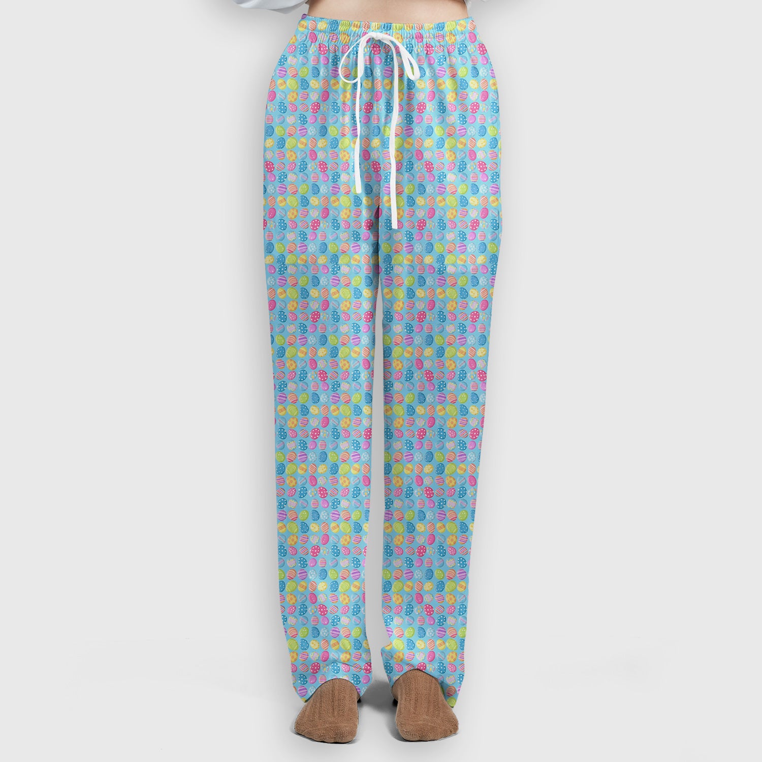 Colorful Easter Eggs Pattern Scrub Set, Scrub Pants and V Neck Top