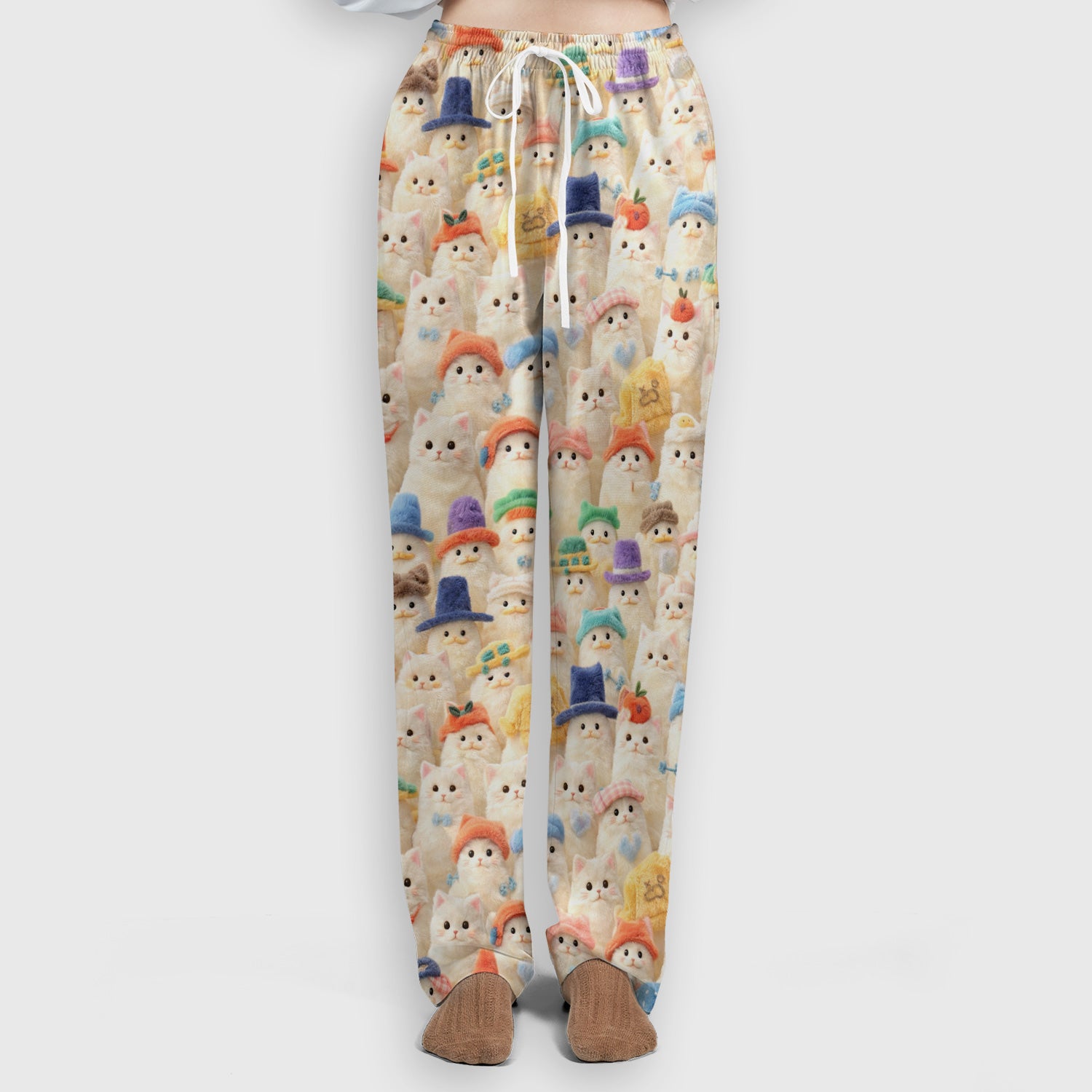 Adorable Cats Wearing Colorful Hats Pattern Scrubs Sets, Scrub Pants and V Neck Top