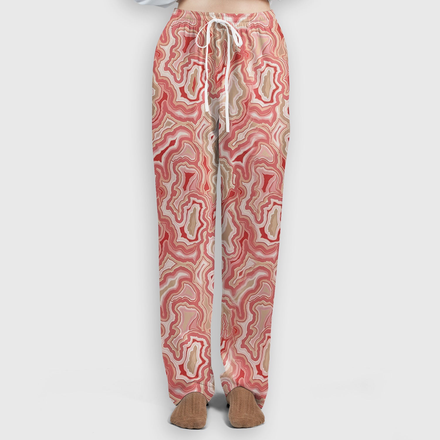 Pink Marble Swirl Abstract Pattern Scrub Set, Scrub Pants and V Neck Top