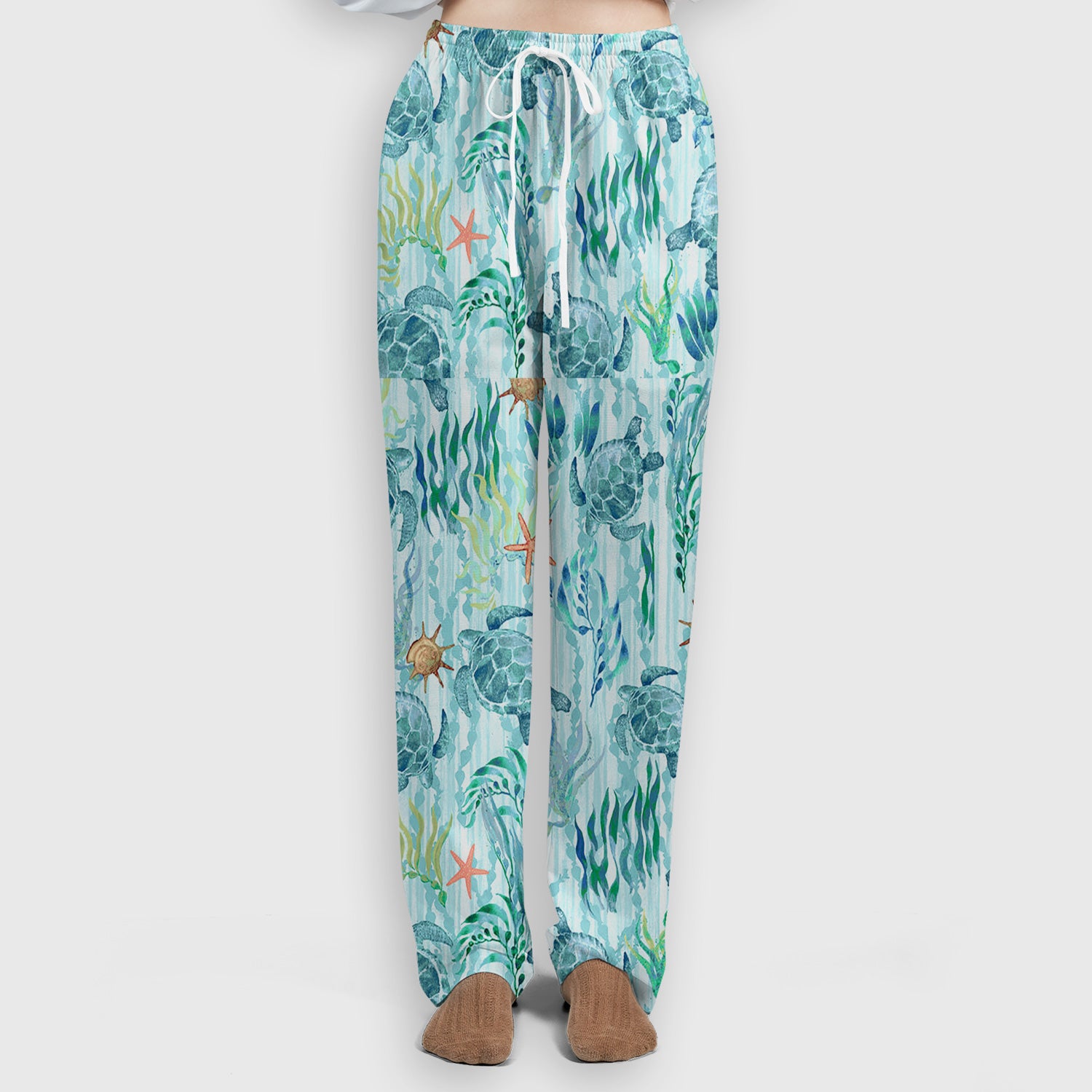 Sea Turtle Ocean Watercolor Print Scrub Set, Scrub Pants and V Neck Top