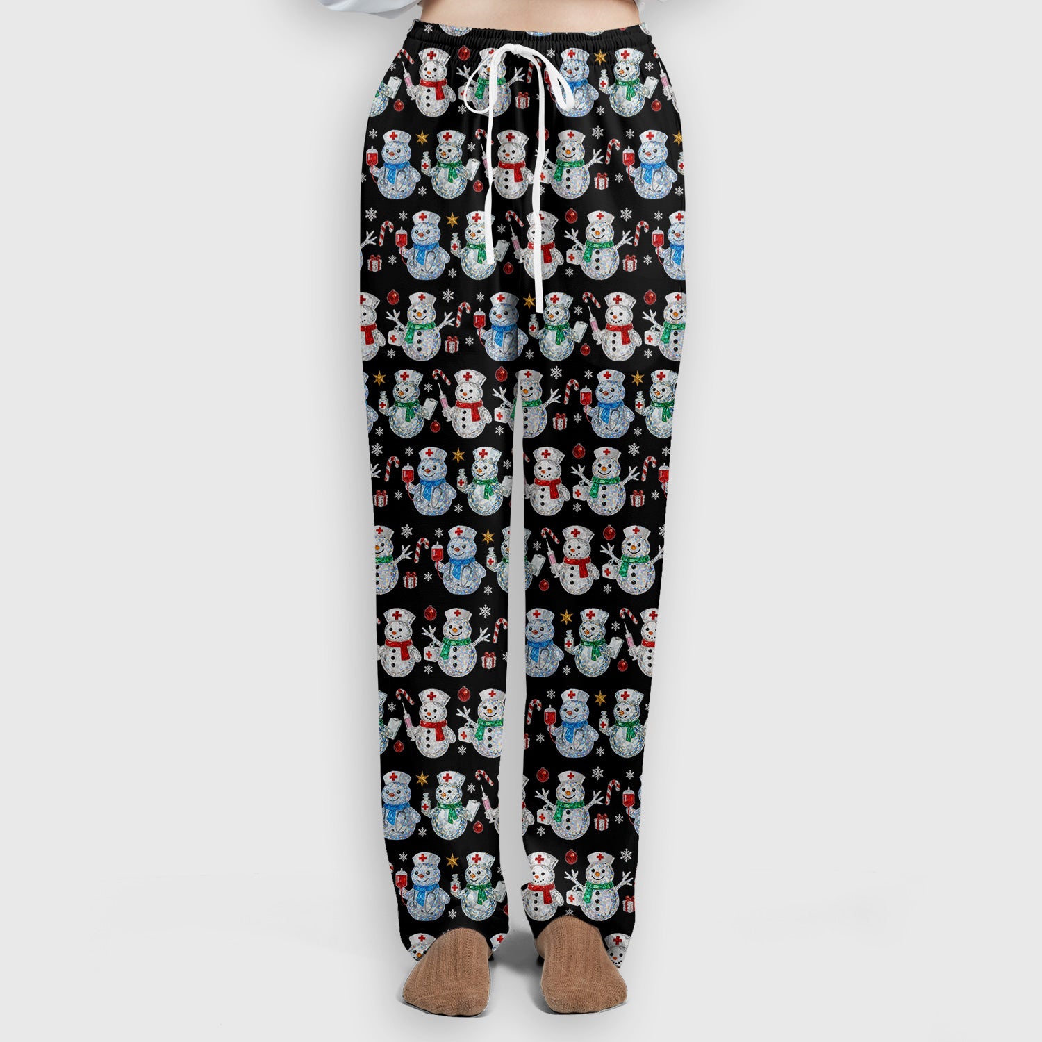 Nurse Snowman Christmas Scrub Set, Cute Holiday Medical Pattern Shirt For Women, Winter Snowflake Nursing Uniform