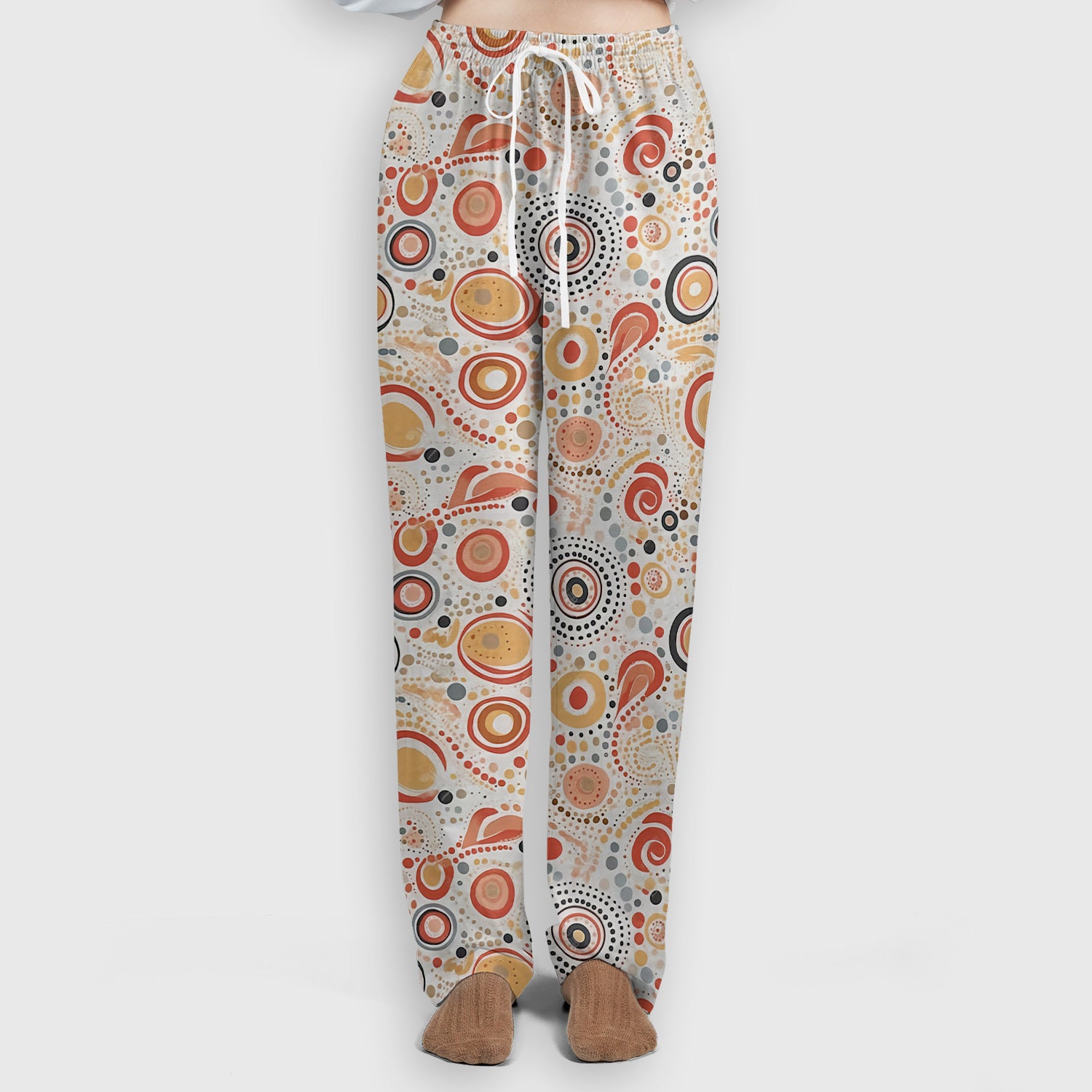 Abstract Earth Tone Dot Circle Pattern Scrub Set, Breathable Med Uniform