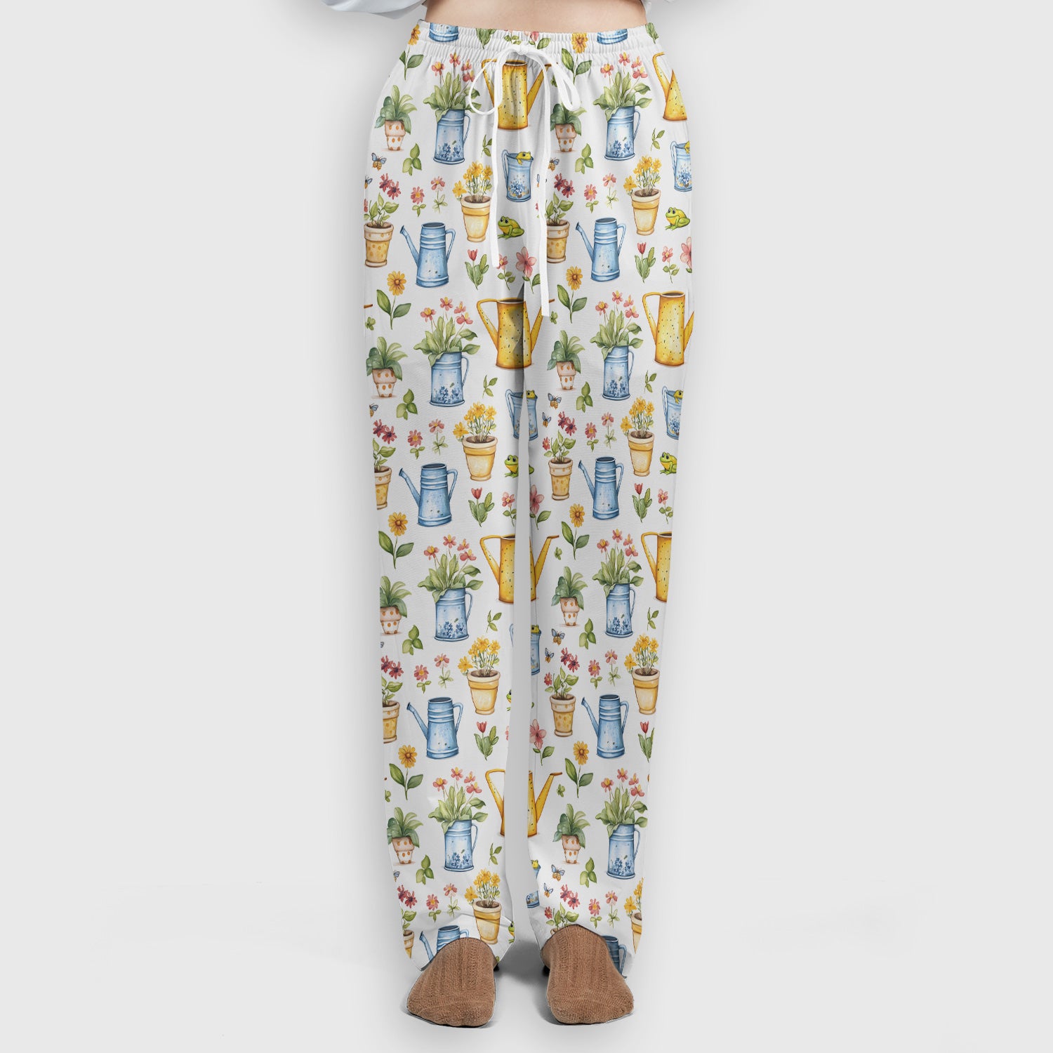 Watering Can and Flower Pot Garden Scrub Set, Scrub Pants and V Neck Top