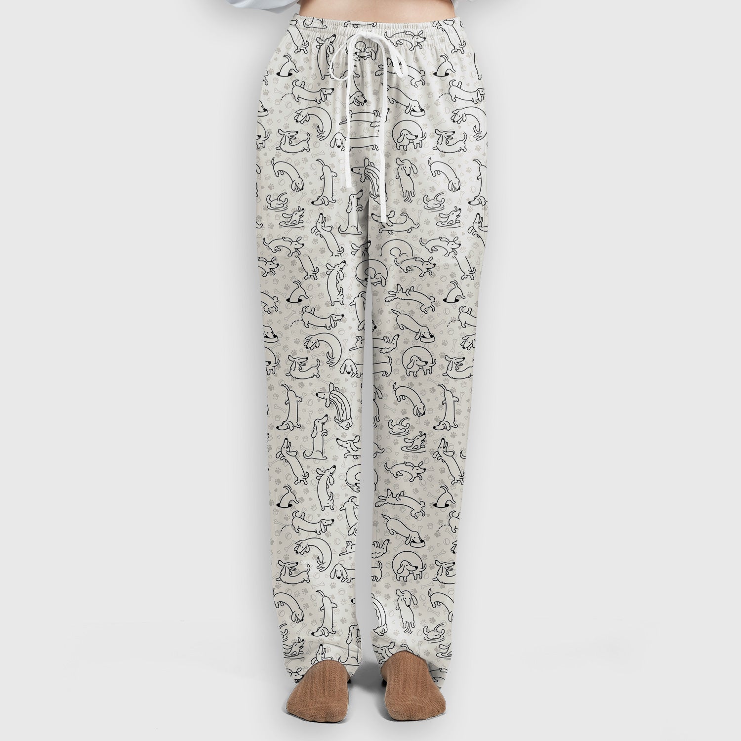 Playful Dachshund Dog Line Art Print Scrub Set, Scrub Pants and V Neck Top
