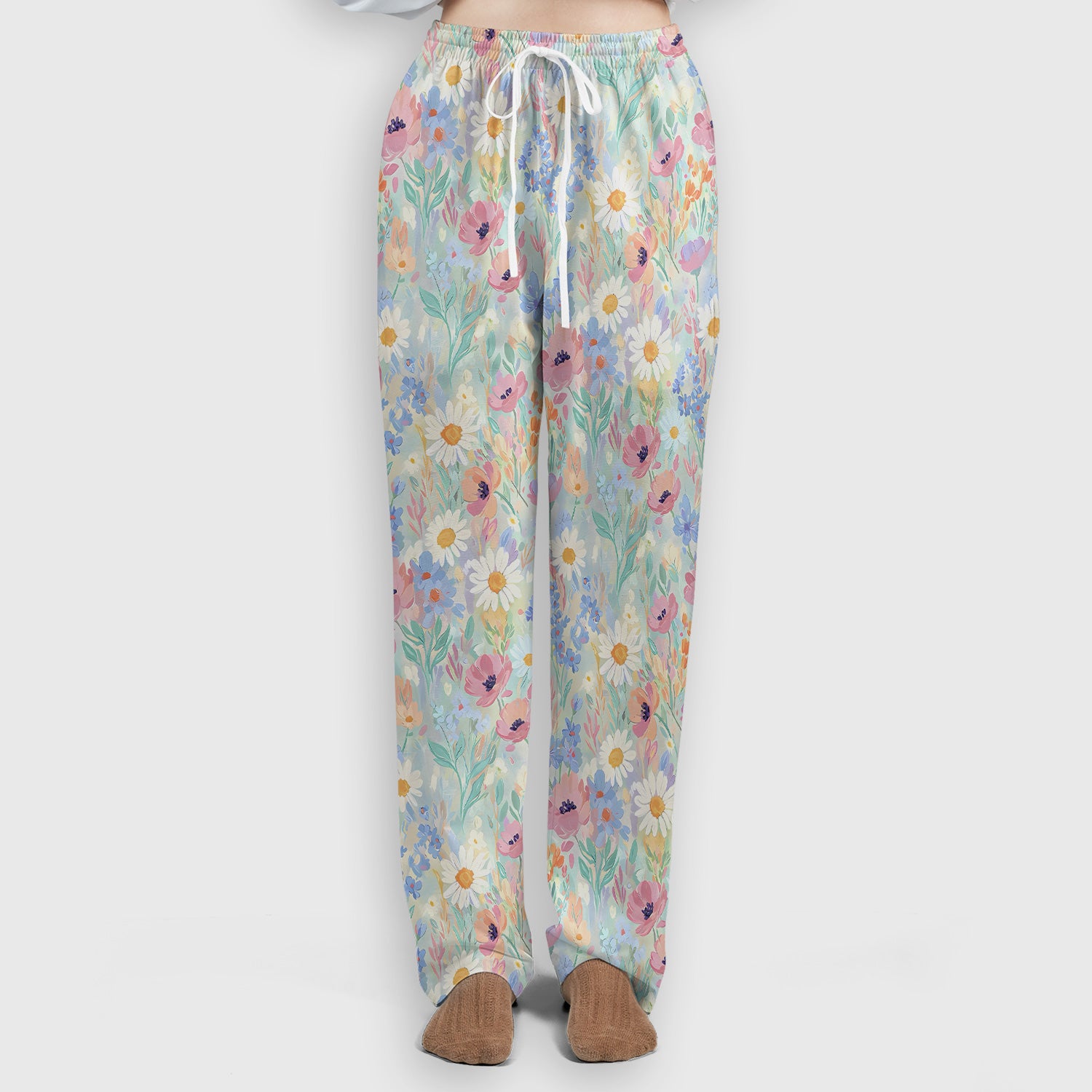 Pastel Wildflower Meadow Floral Pattern Scrub Set, Scrub Pants and V Neck Top