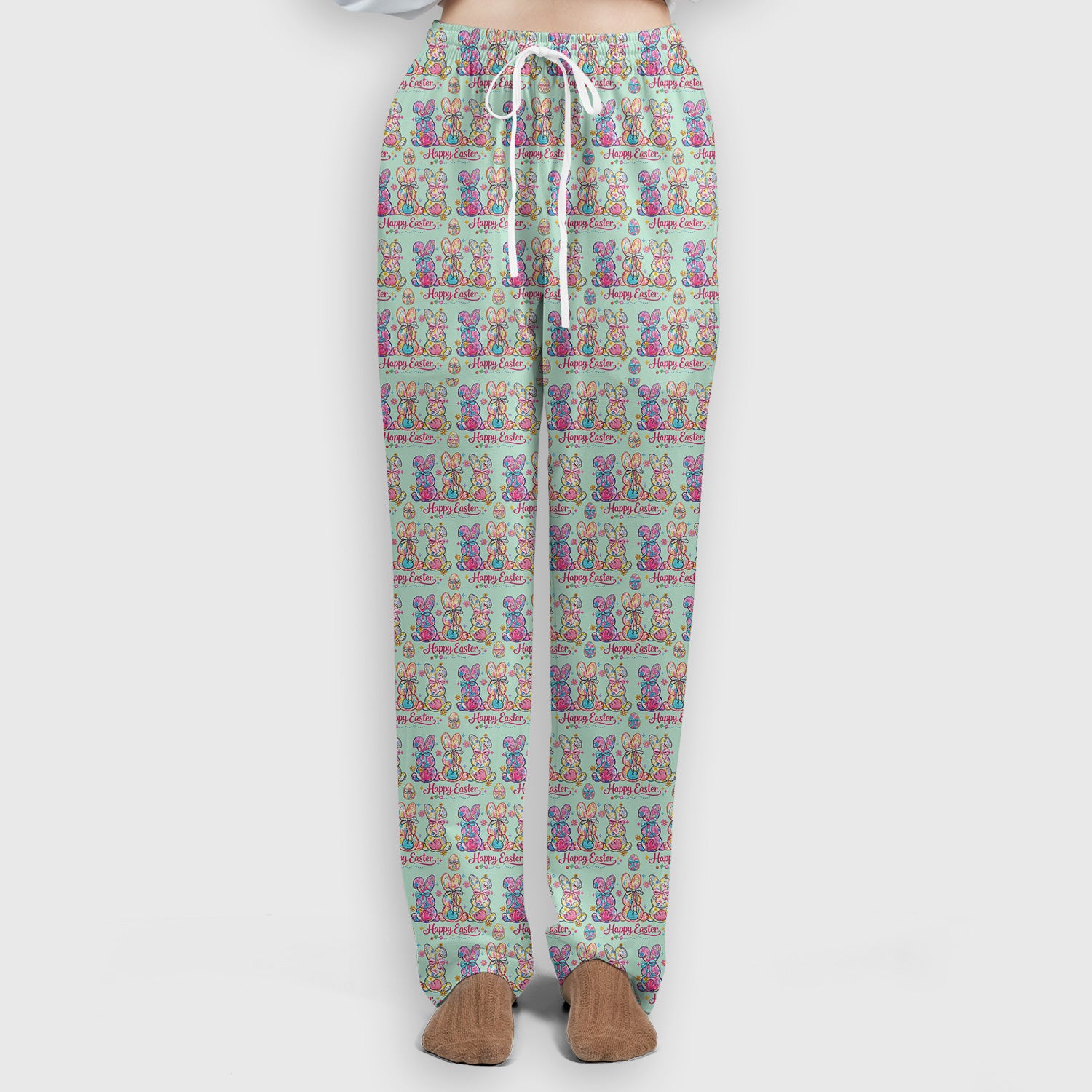 Pink Happy Easter Bunny Pattern Scrub Set, Scrub Pants and V Neck Top