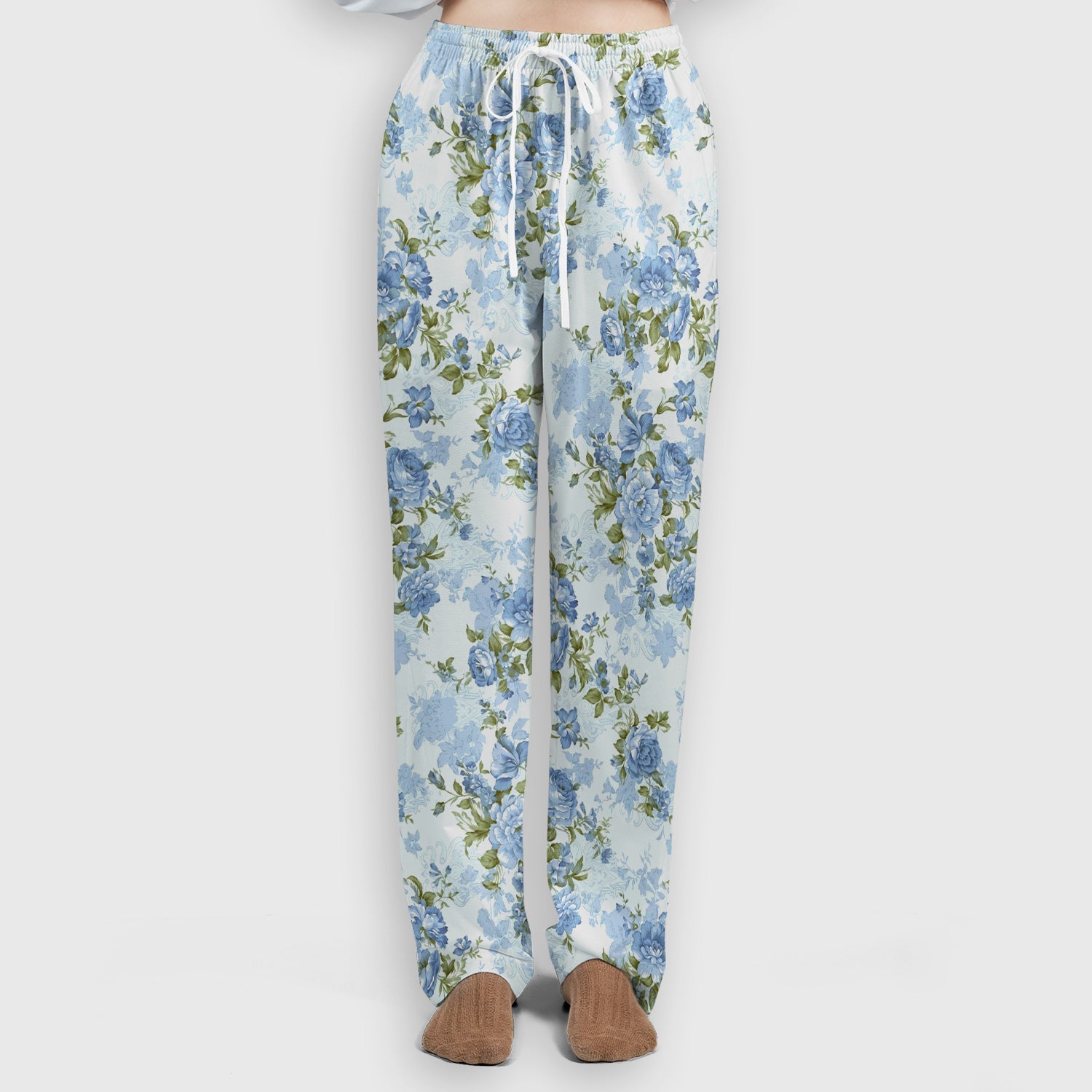 Cute Blue Floral Pattern Scrub Set, Scrub Pants and V Neck Top