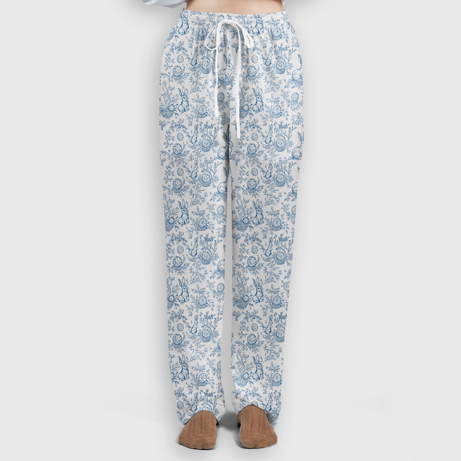 Easter Bunny Floral Egg Toile Pattern Design Print Set, Women's Scrub Sets