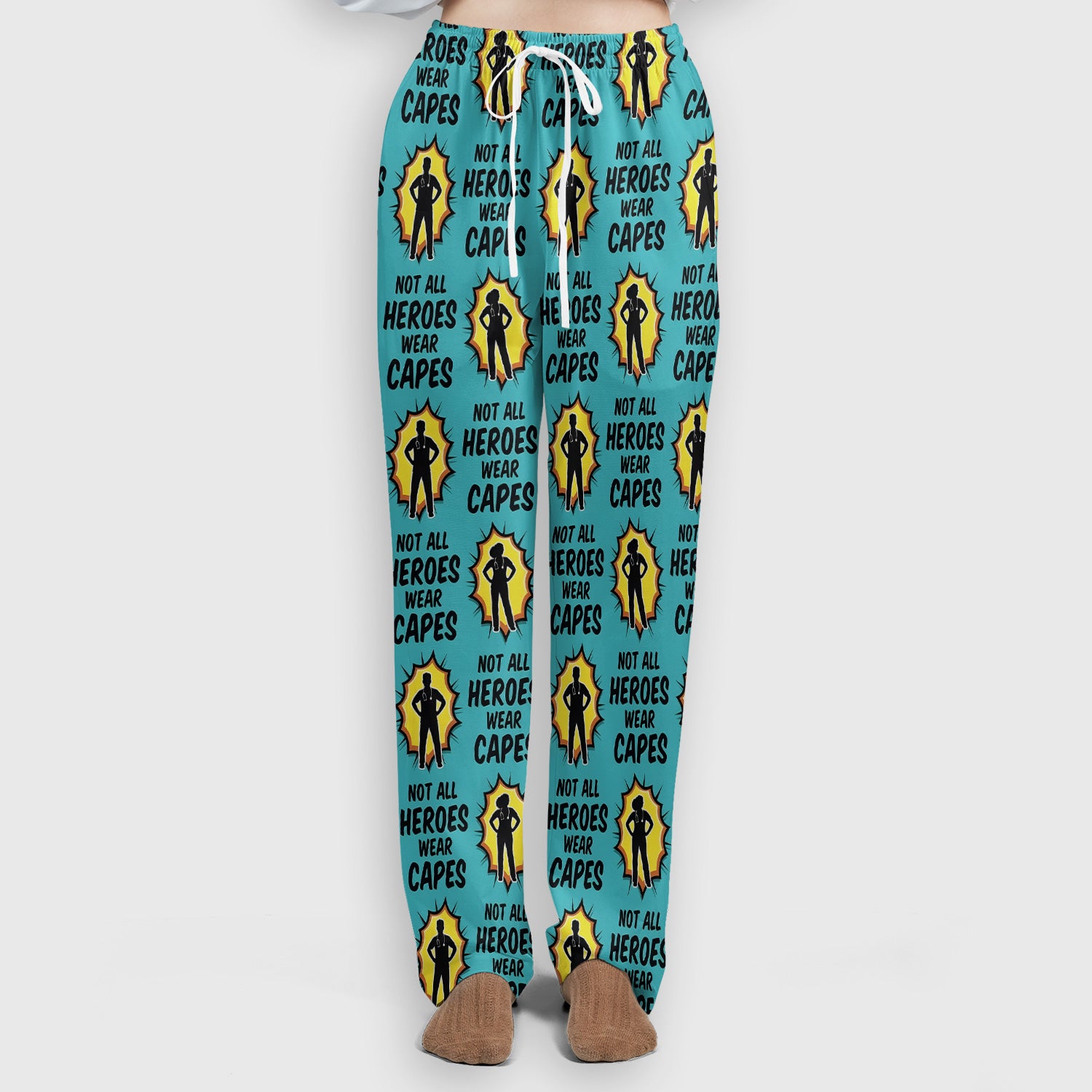 Not All Heroes Wear Capes Nurse Pattern Scrub Set, Scrub Pants and V Neck Top