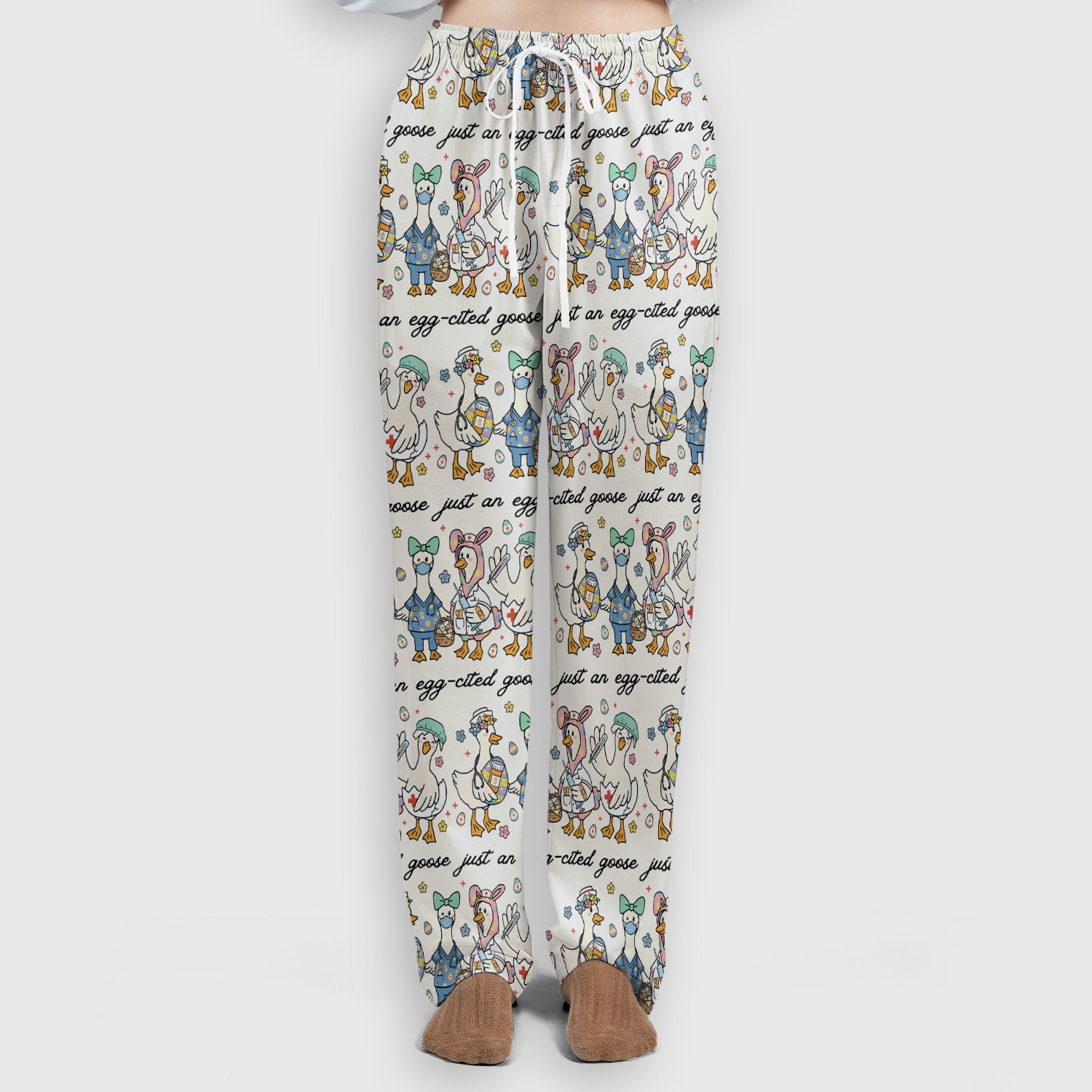 Funny Easter Nurse Goose Pattern Scrub Set, Scrub Pants and V Neck Top