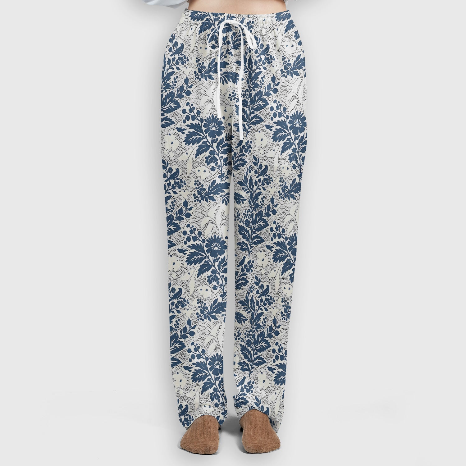 Cute Blue Floral Botanical Nurse Pattern Scrub Set, Scrub Pants and V Neck Top