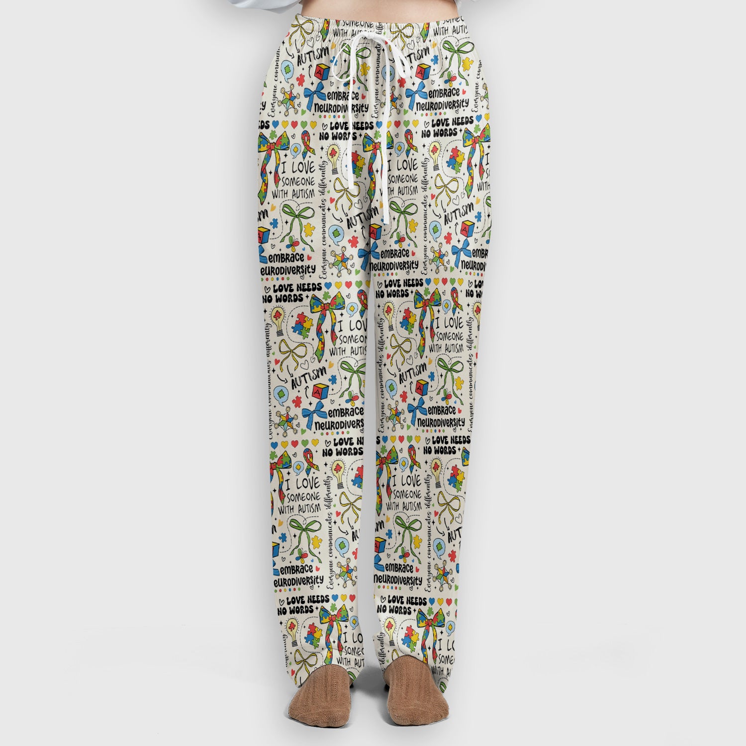 Autism Awareness Puzzle Ribbon Pattern Scrub Set, Scrub Pants and V Neck Top