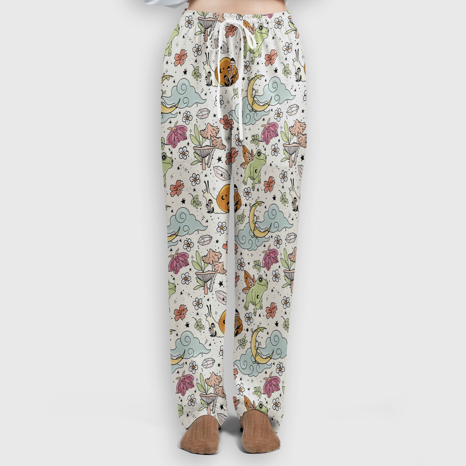 Whimsical Frog Moon Mushroom Pattern Scrub Set, Fantasy Nature Print, Breathable Med Uniform