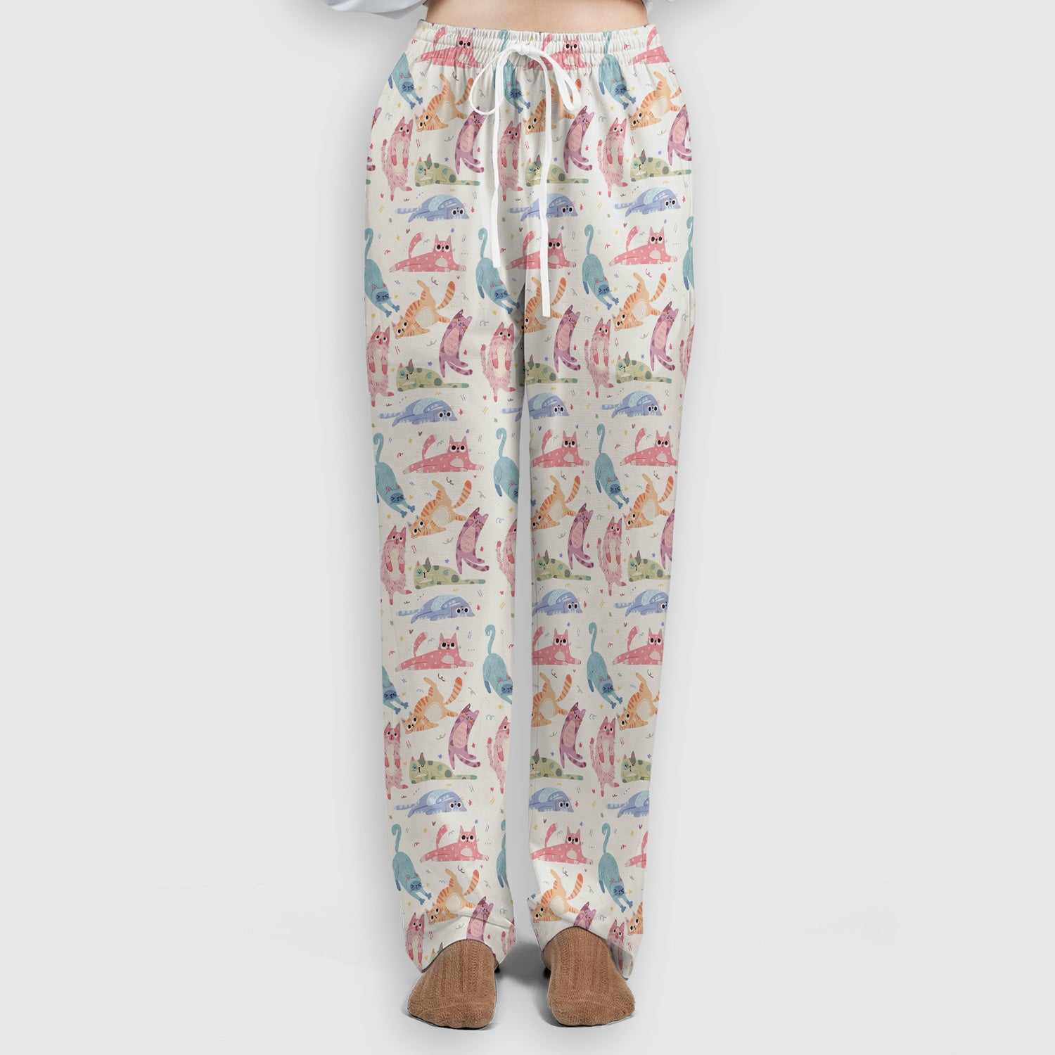 Funny Pastel Cat Pattern Medical Scrub Set, Breathable Fabrics Nursing Uniform
