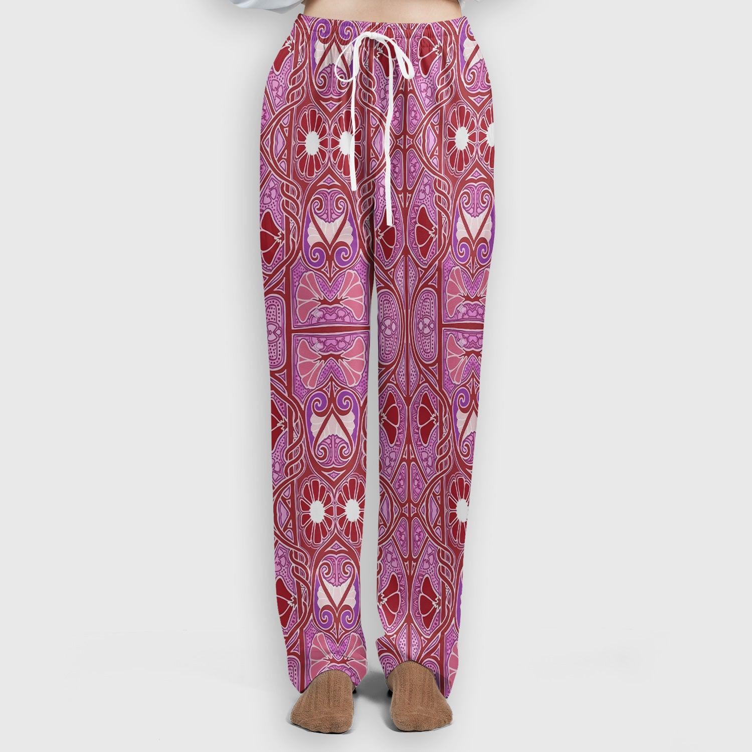 Vintage Ornamental Floral Pattern Scrub Set, Scrub Pants and V Neck Top