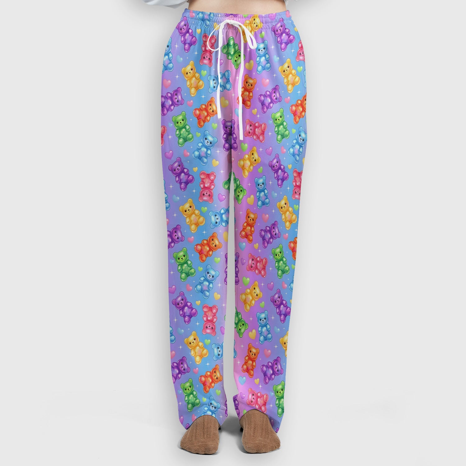 Colorful Gummy Bear Pattern Scrub Set, Scrub Pants and V Neck Top