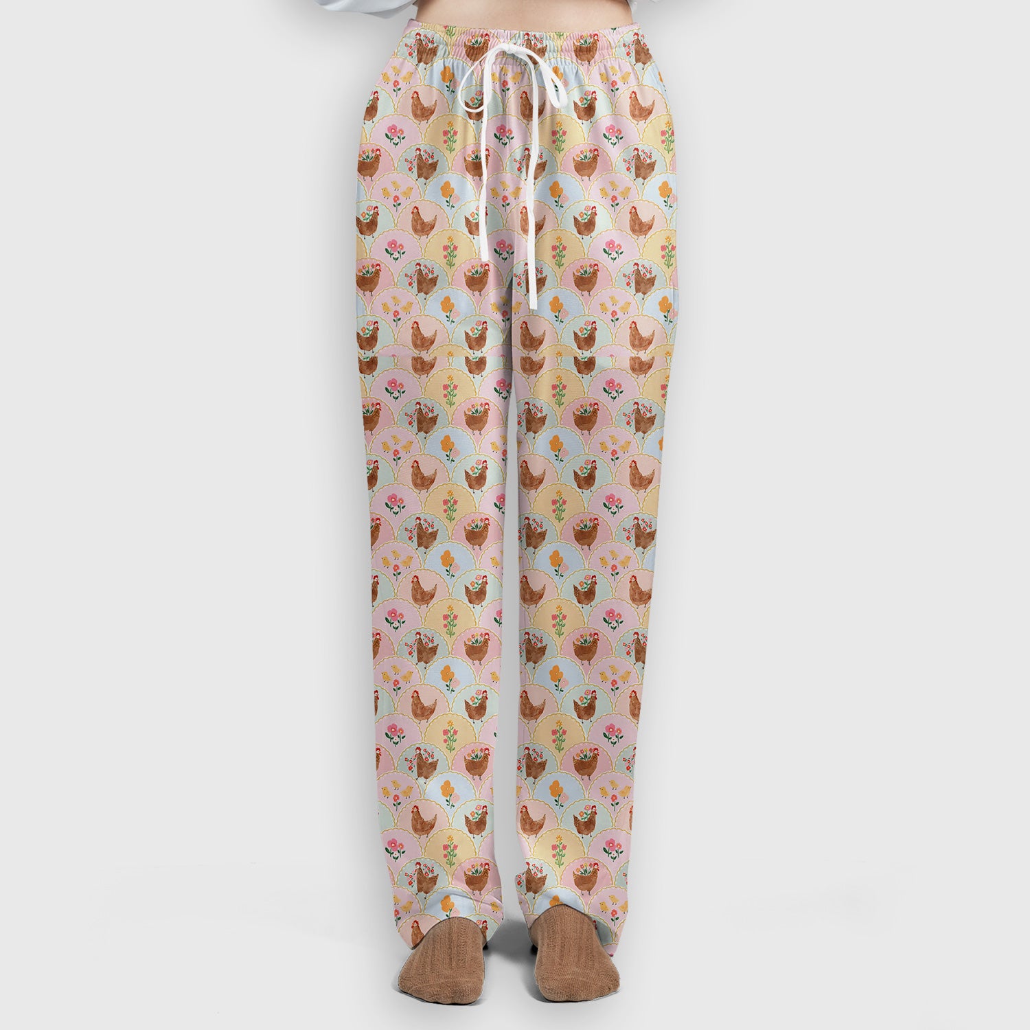 Pastel Chicken With Floral Scrub Set, Cute Chicken Nursing Uniform For Women