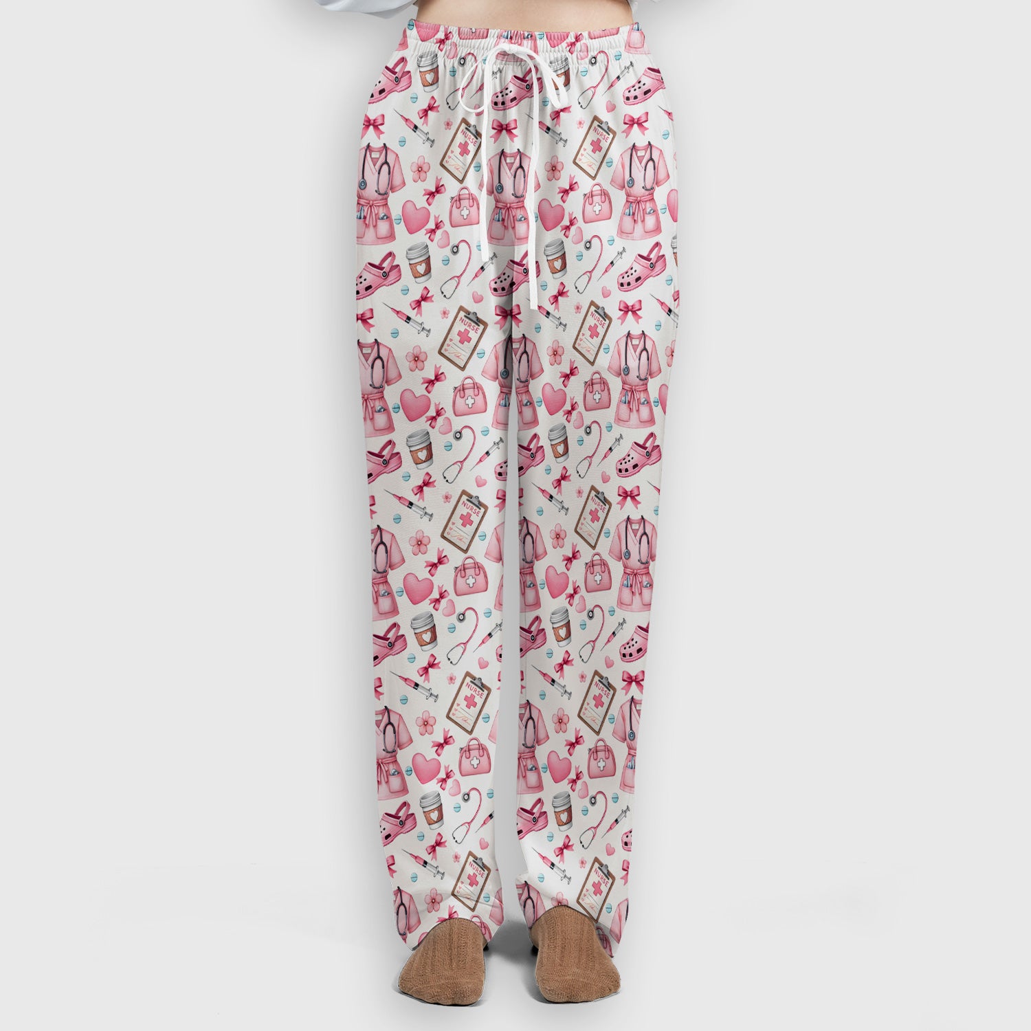 Valentine Pink Nurse Icons Print Women's Scrub Set, Breathable Med Uniform