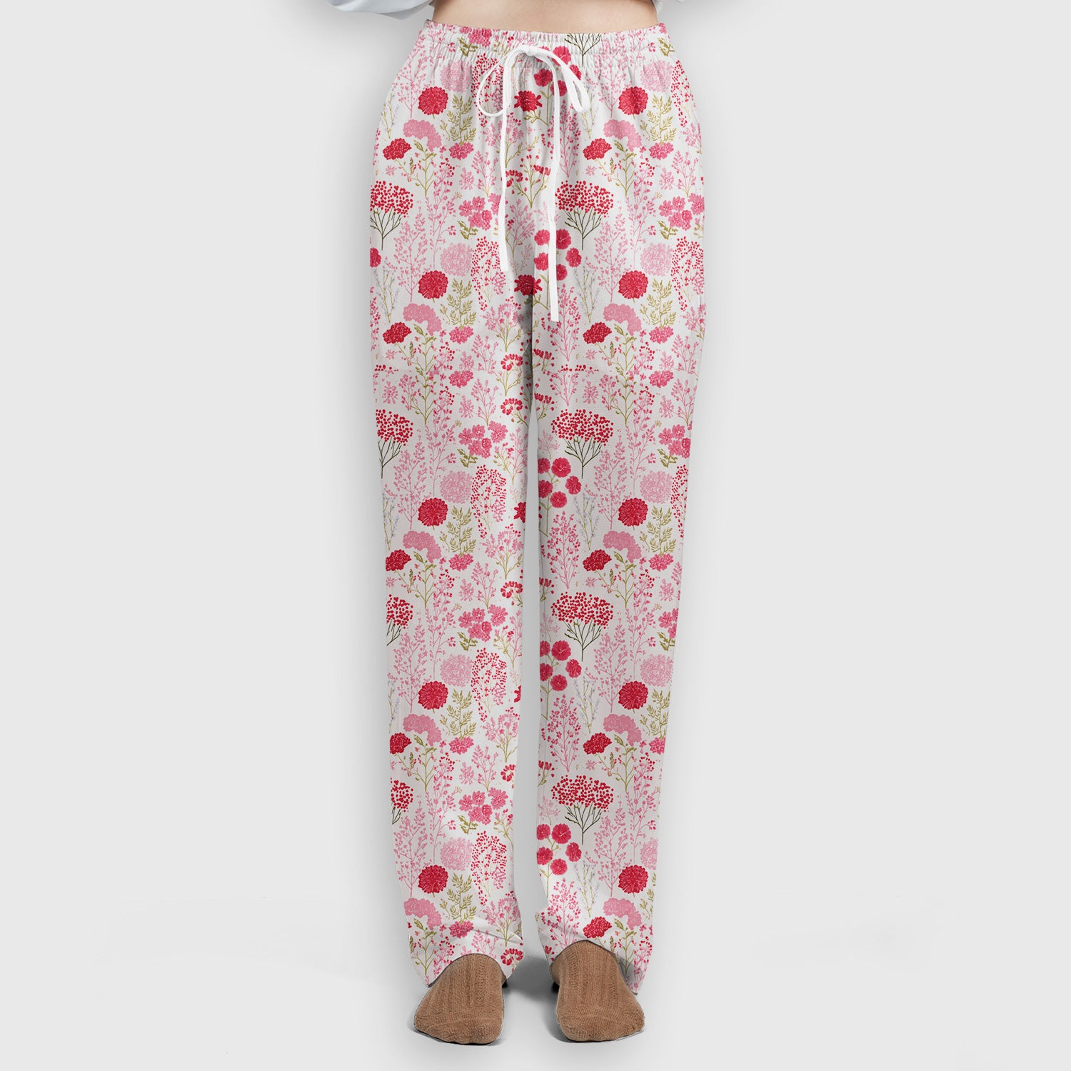 Pink Floral Pattern Allover Print Scrub Set, Scrub Pants and V Neck Top