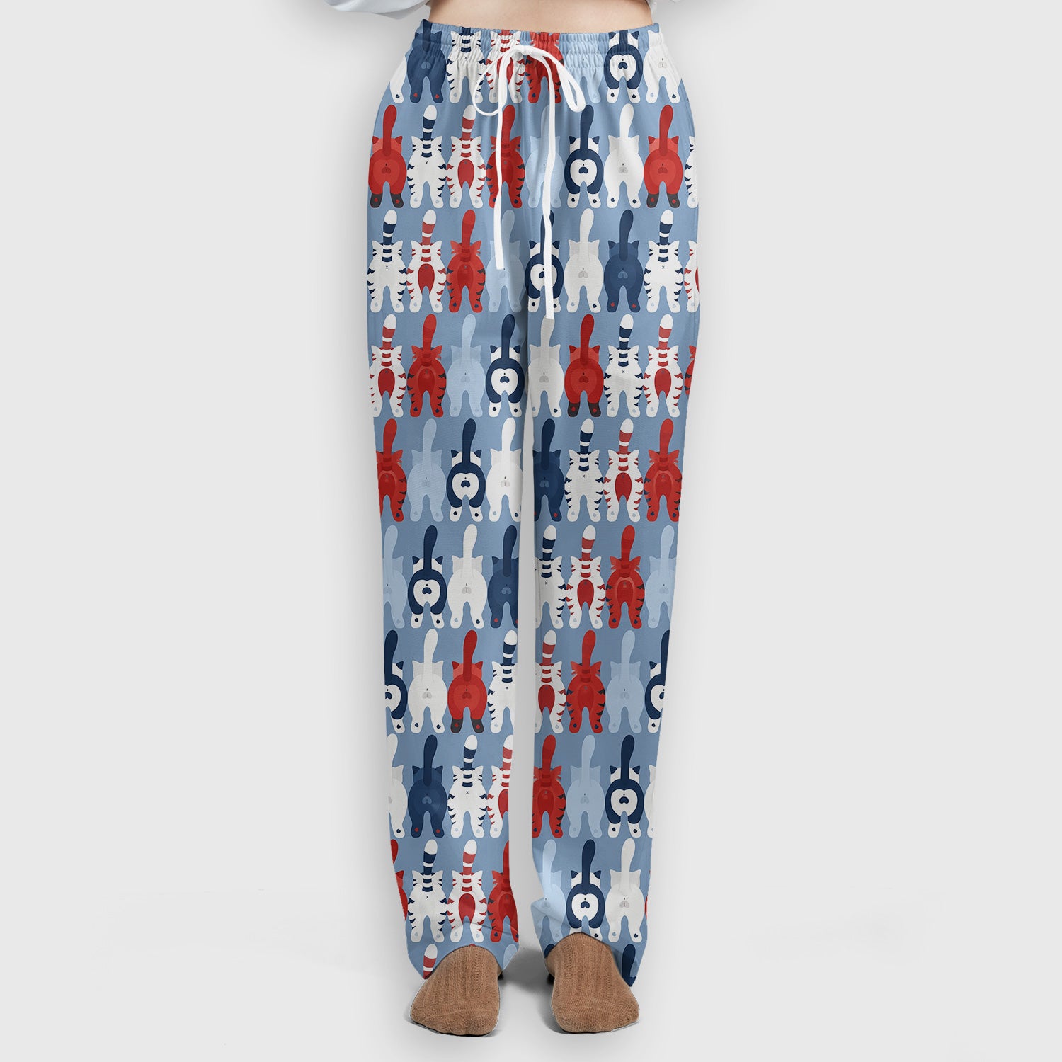 Colorful Patriotic Cat Tail Pattern Scrub Set, Scrub Pants and V Neck Top