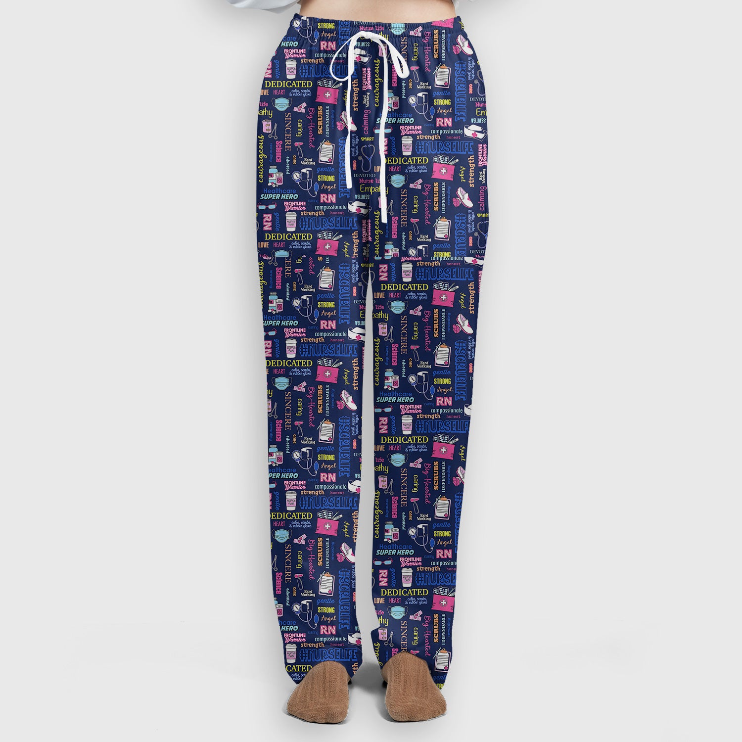 Colorful Nurse Life Typography Print Scrub Set, Breathable Med Uniform