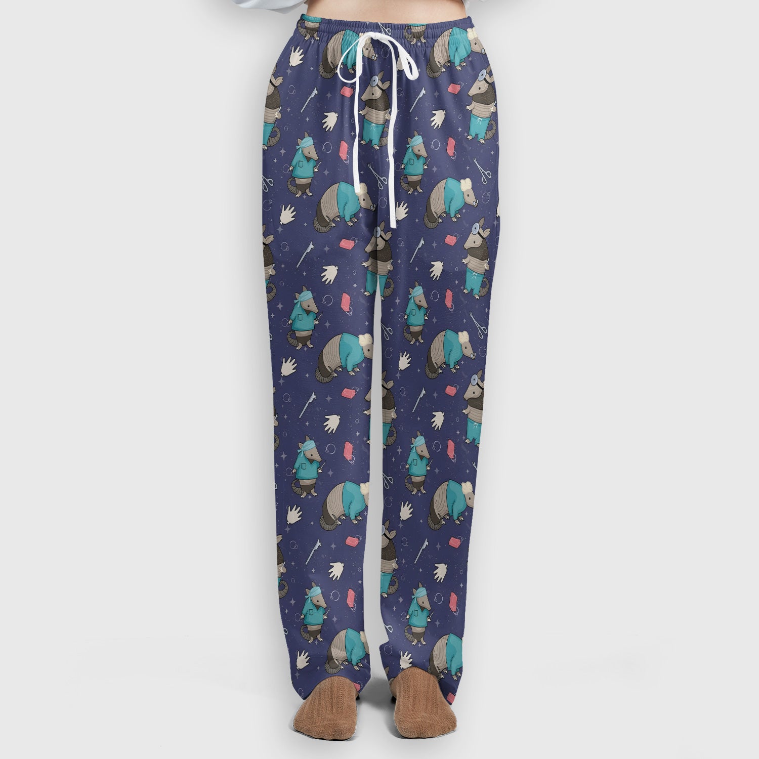 Armadillo Doctor Medical Tools Pattern Scrub Set, Scrub Pants and V Neck Top