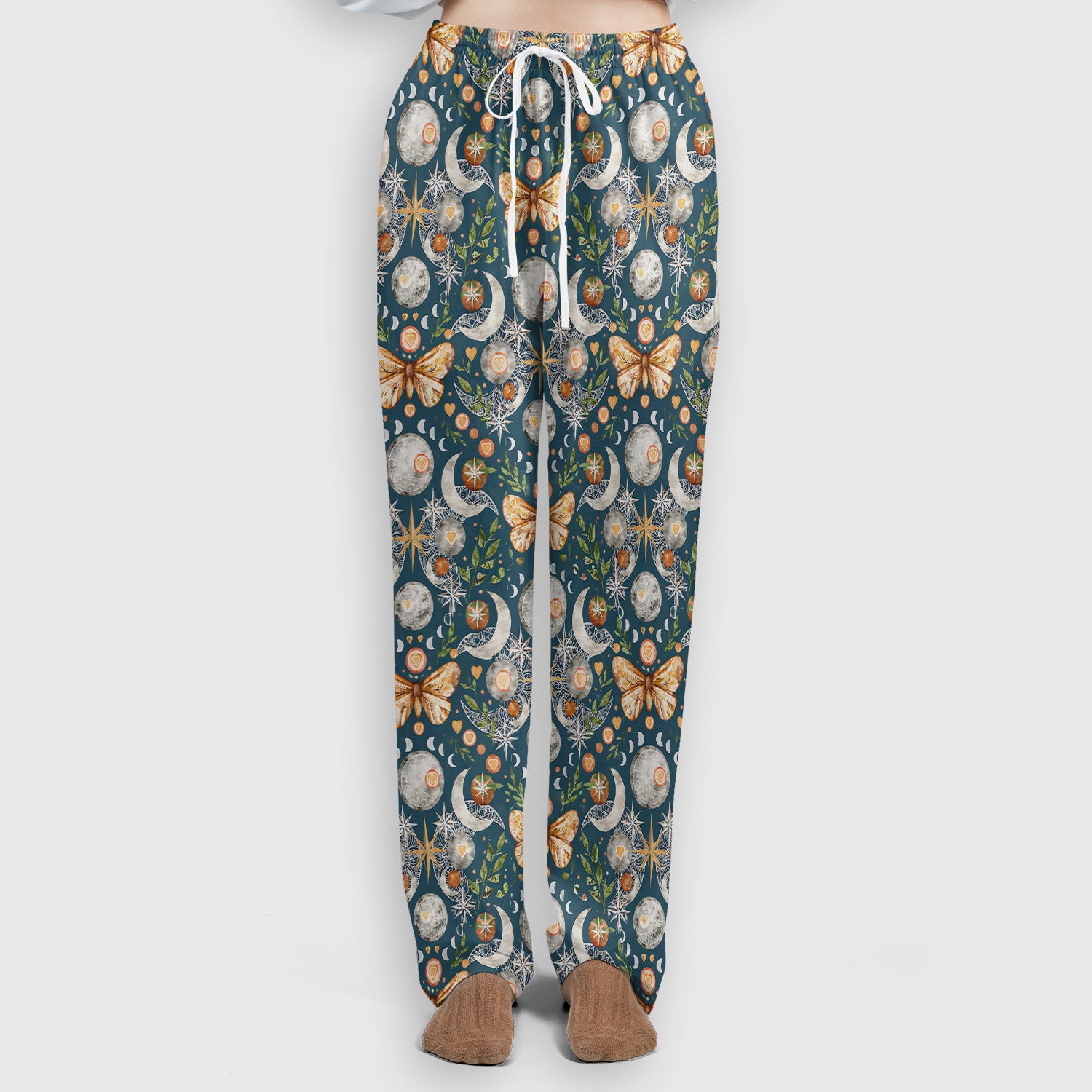Celestial Butterfly Moonlight Pattern Scrub Set, Scrub Pants and V Neck Top