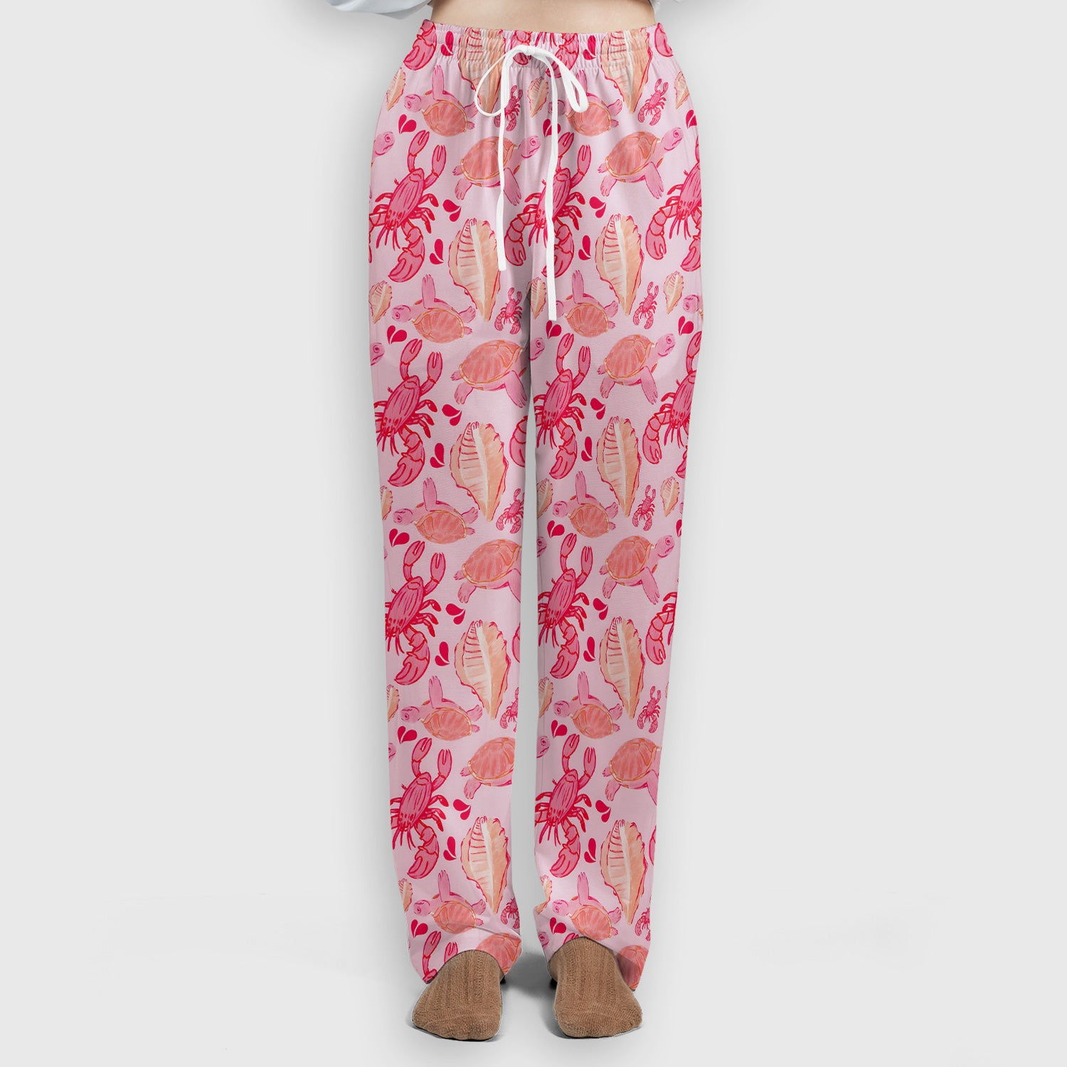 Pink Sea Turtle Lobster Shell Pattern Scrub Set, Scrub Pants and V Neck Top