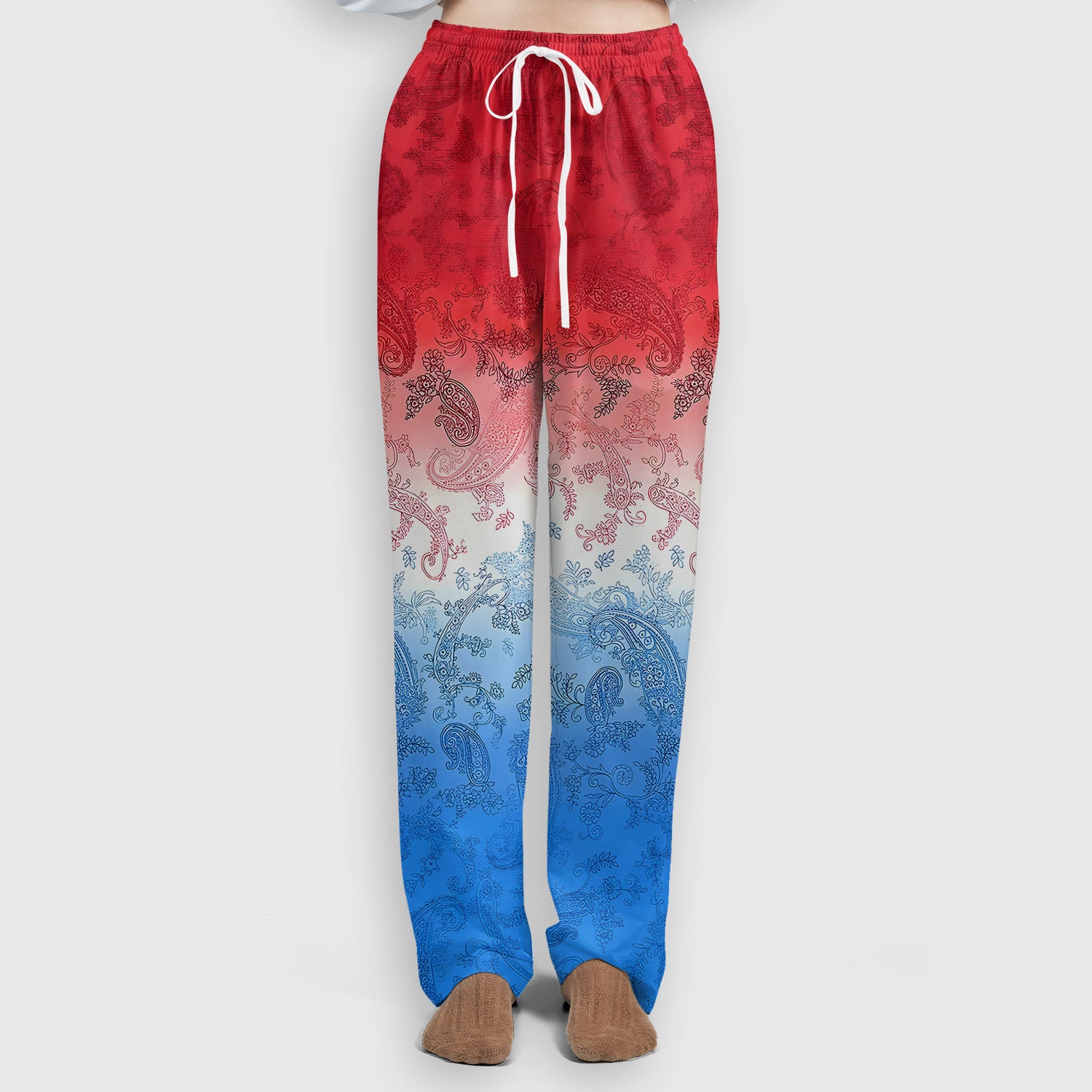 Red Blue Paisley Ombre Pattern Scrub Set, Scrub Pants and V Neck Top