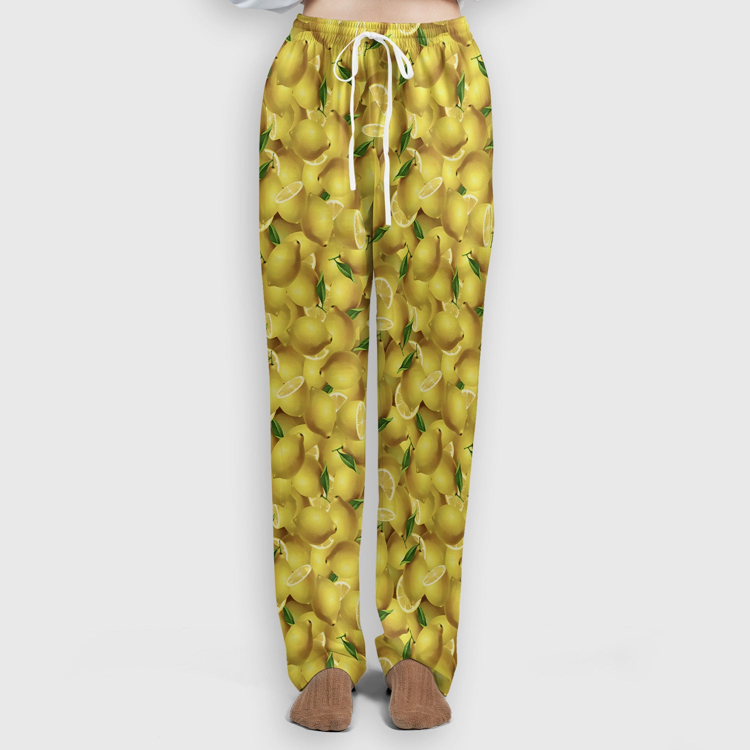 Fresh Lemon Fruit Pattern Scrub Sets, Scrub Pants and V Neck Top