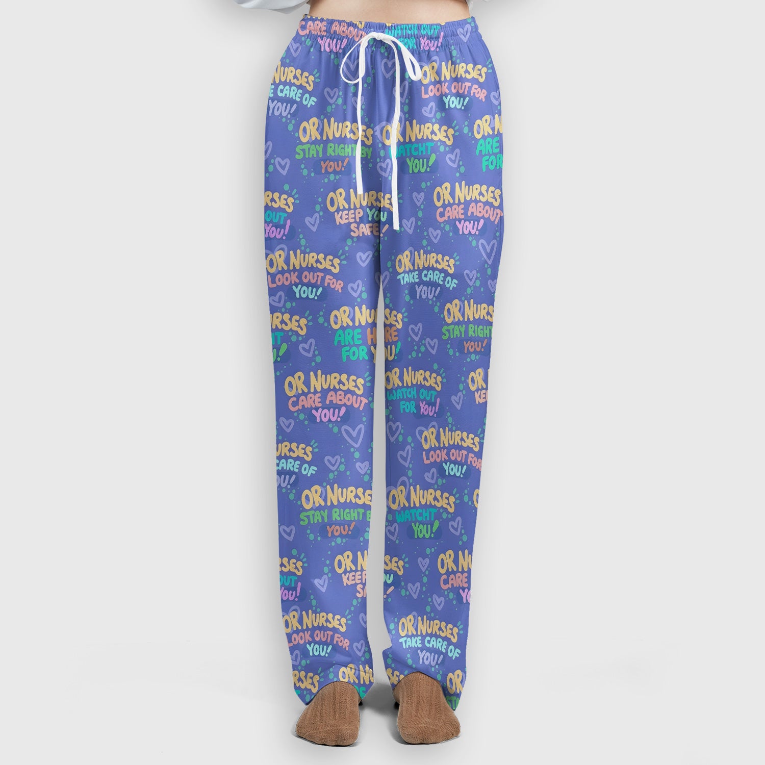 Inspirational Nurse Quote Care Message Pattern Scrub Set, Scrub Pants and V Neck Top