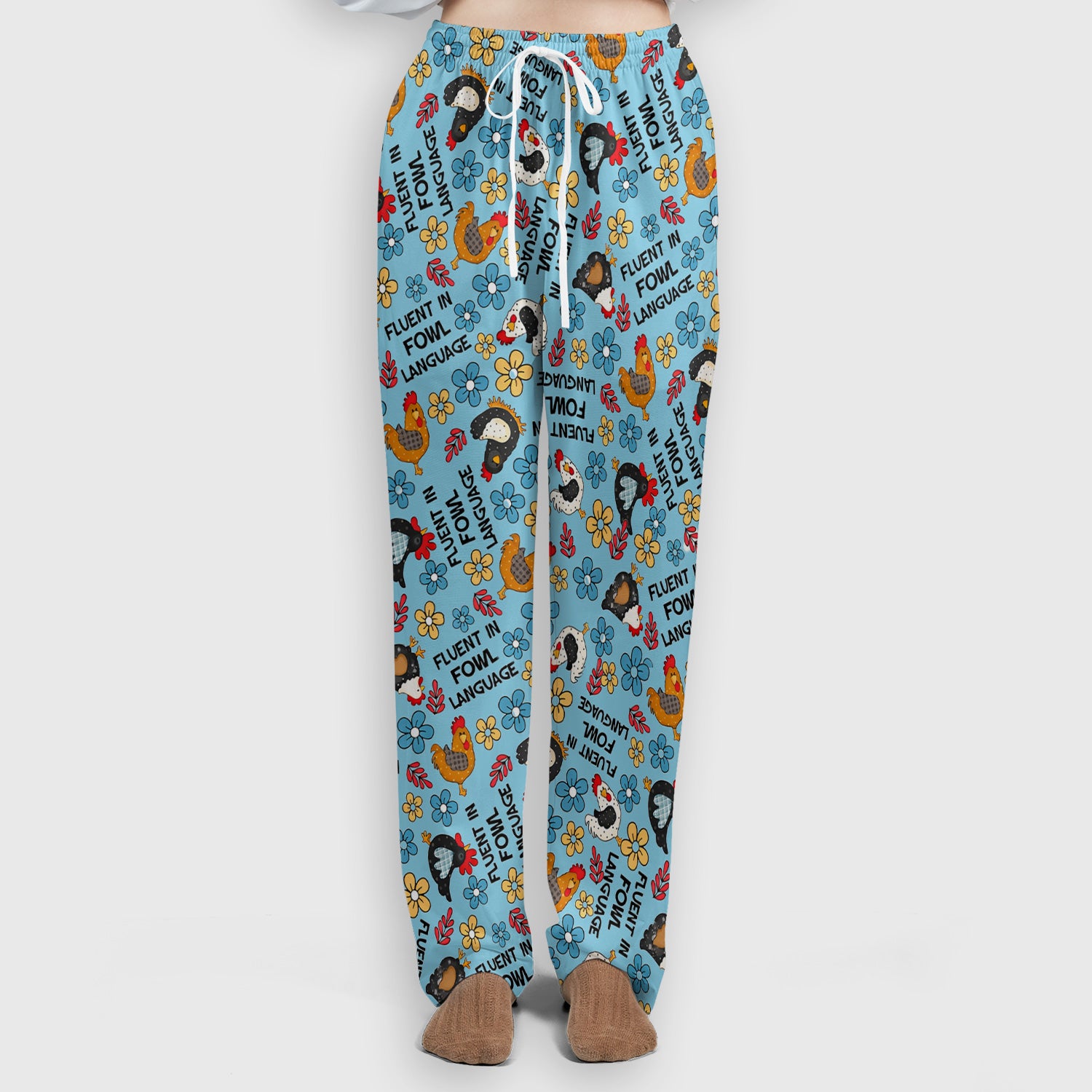 Funny Chicken Fluent in Fowl Language Pattern Scrub Set, Scrub Pants and V Neck Top