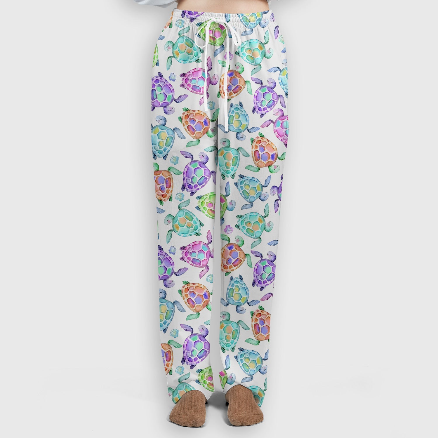 Colorful Sea Turtle Shell Pattern Scrub Set, Scrub Pants and V Neck Top