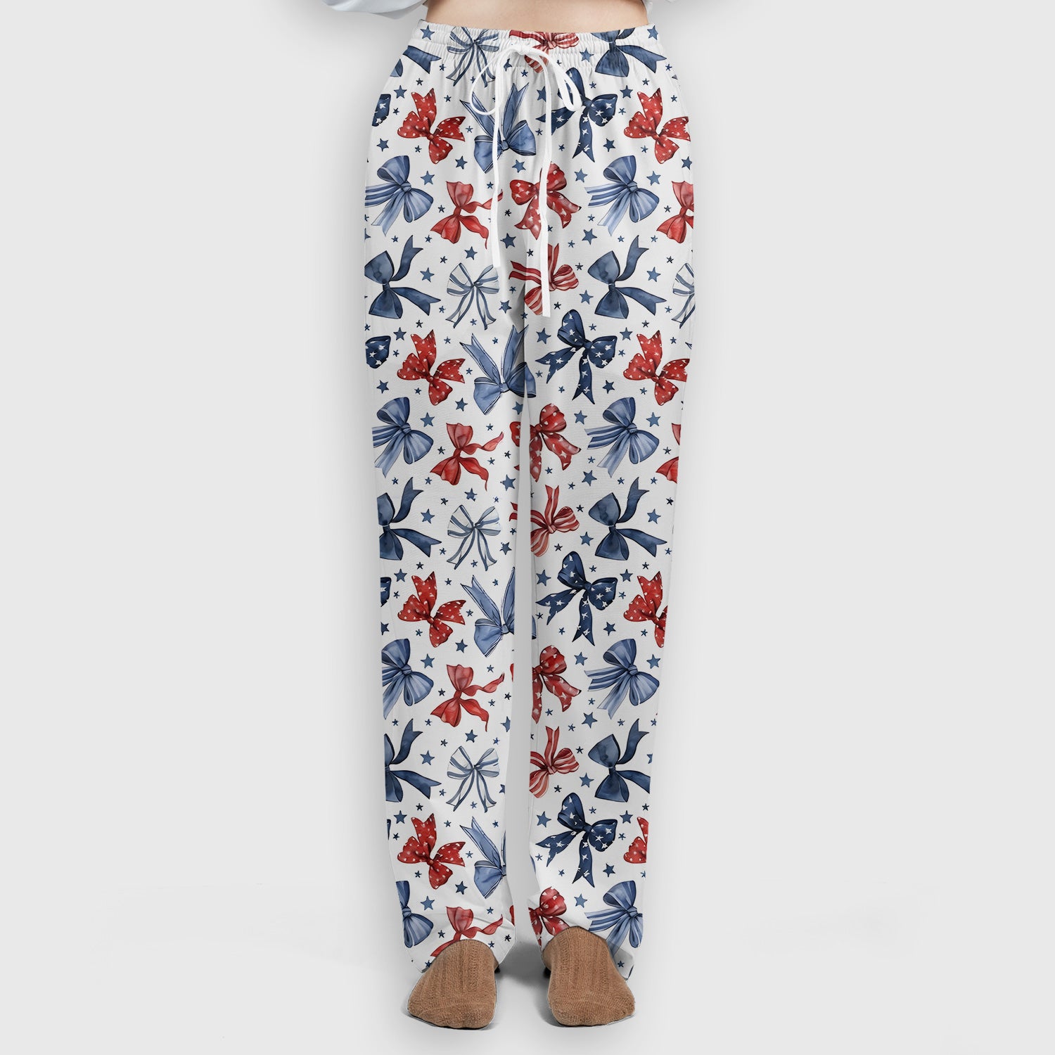 Patriotic Red Blue Ribbon Pattern Scrub Set, Scrub Pants and V Neck Top