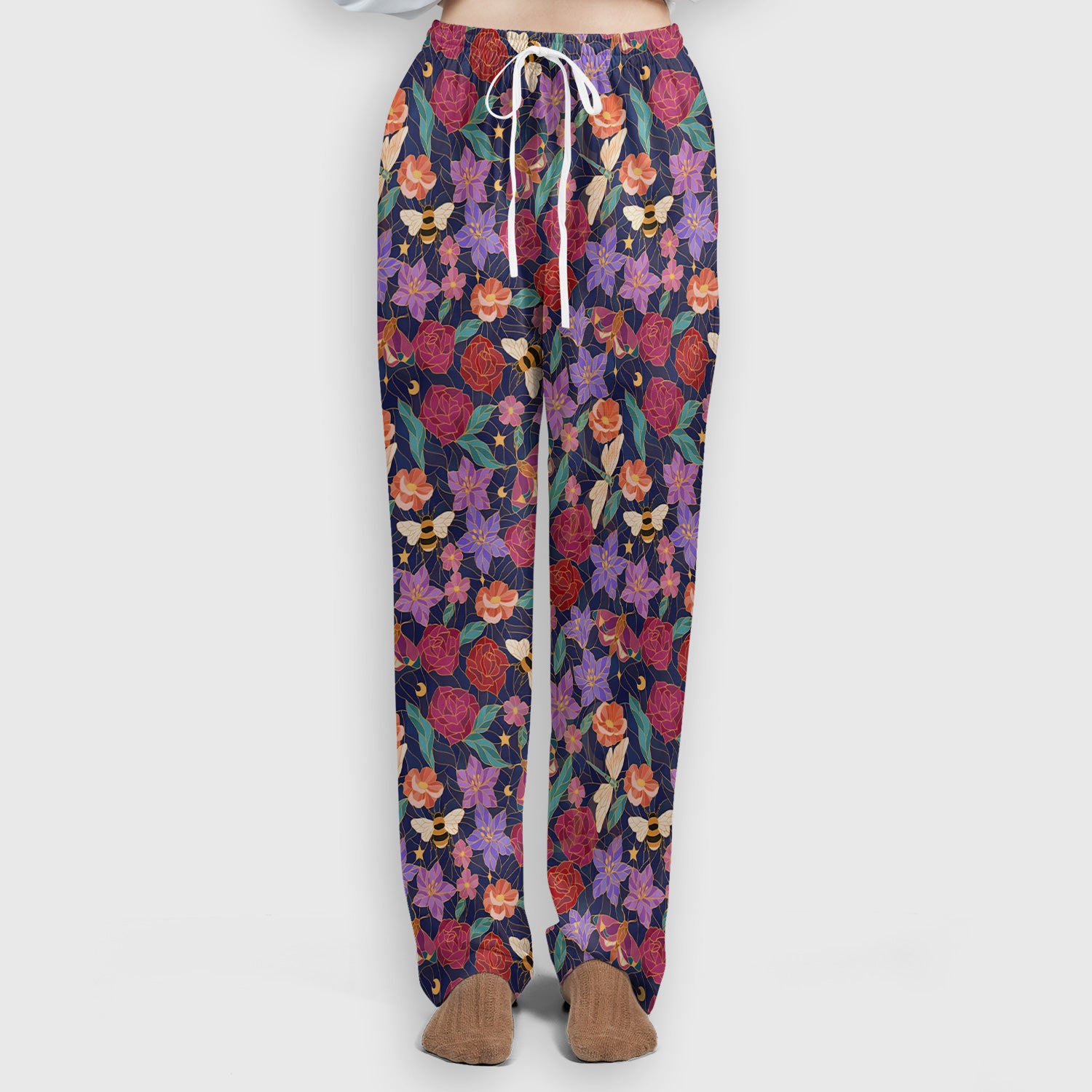 Charming Floral Garden With Bees And Dragonflies Scrub Set, Scrub Pants and V Neck Top
