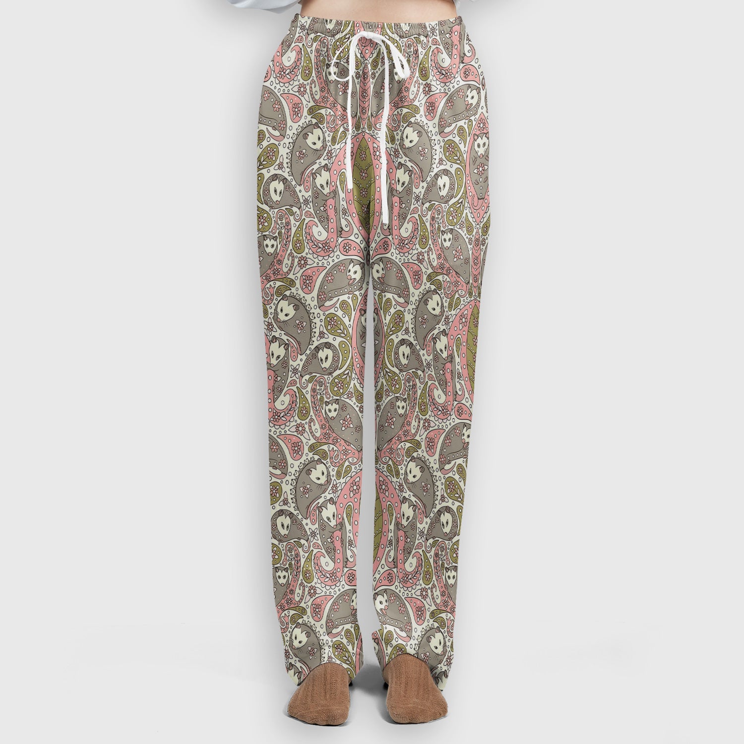 Opossum Paisley Pattern Scrub Set, Scrub Pants and V Neck Top