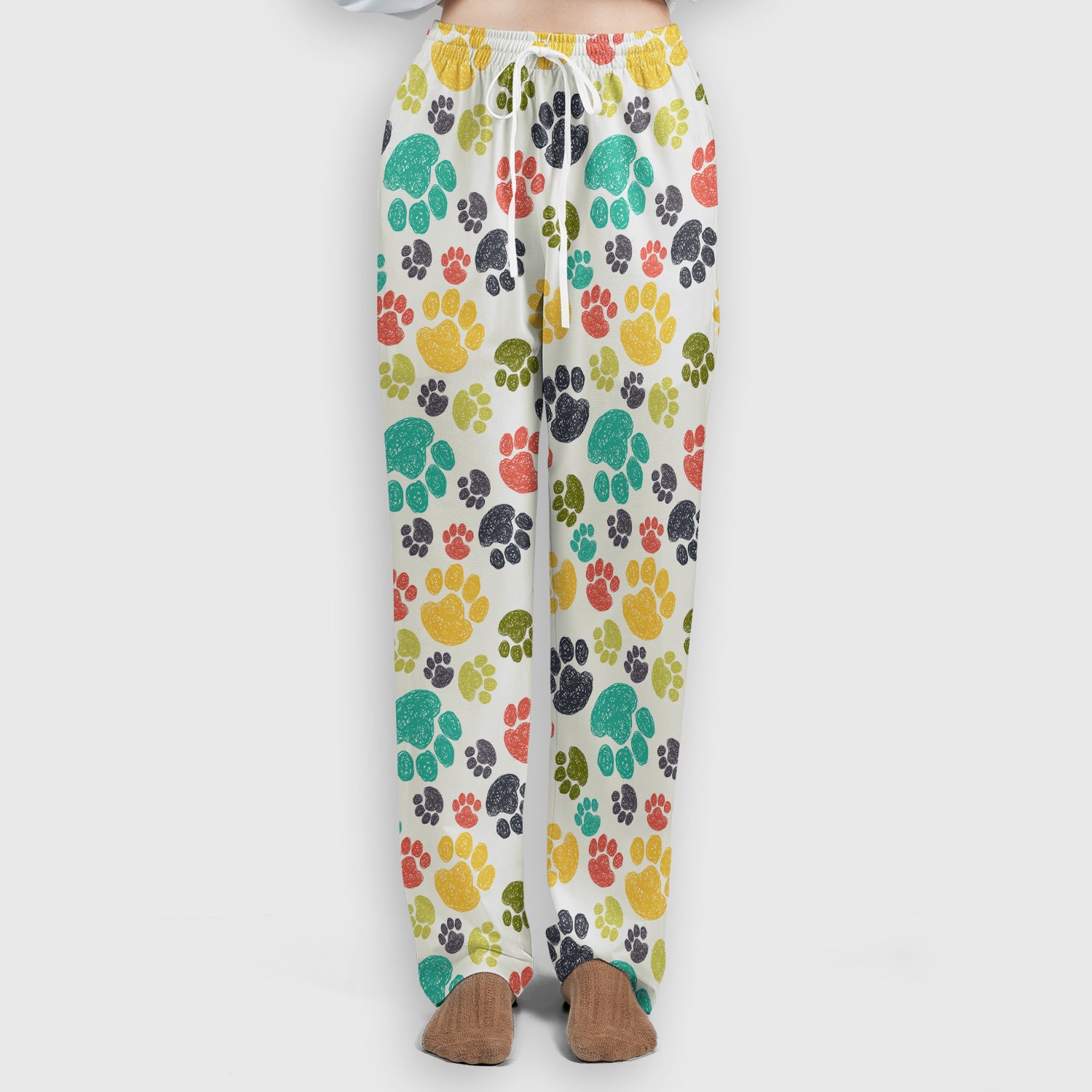 Colorful Paw Print Animal Pattern Scrub Set, Scrub Pants and V Neck Top