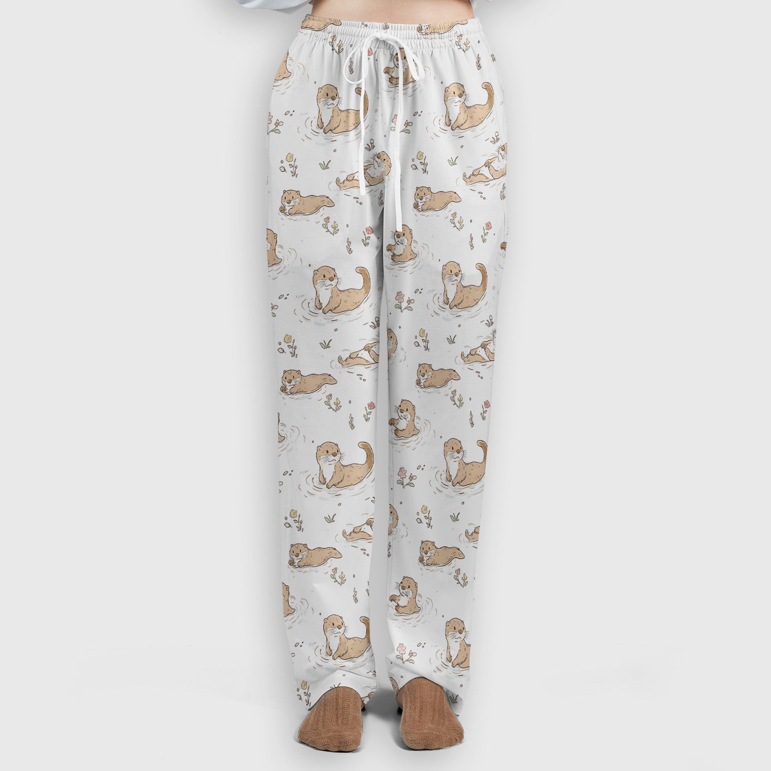 Otter Swimming Floating Water Pattern Scrub Set, Scrub Pants and V Neck Top